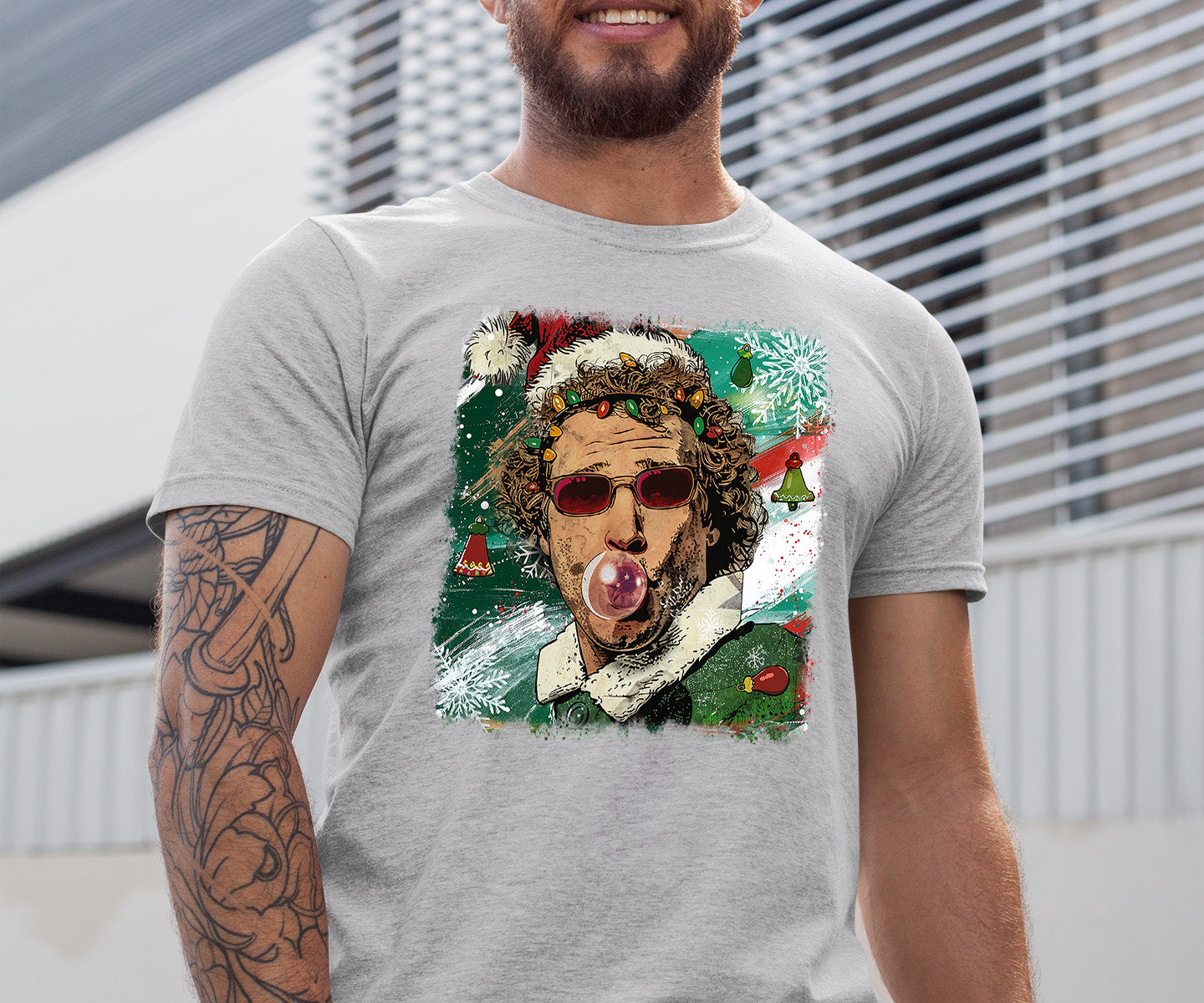 Christmas Elf Bubblegum Artwork, Whimsical Holiday Elf Art with Bubblegum, Festive Fantasy Illustration Gift Idea T-Shirt