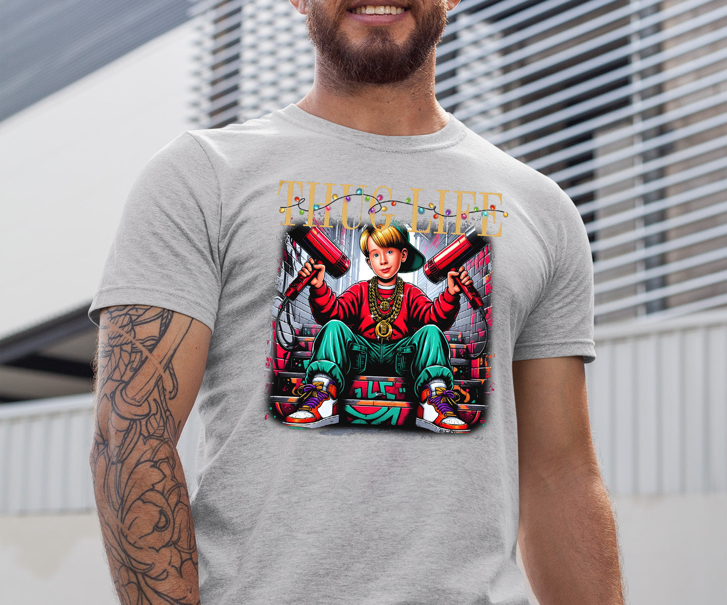 Christmas Thug Life Alone - Funny Holiday Quote Meme Humor - Festive Gift Idea for Him T-Shirt