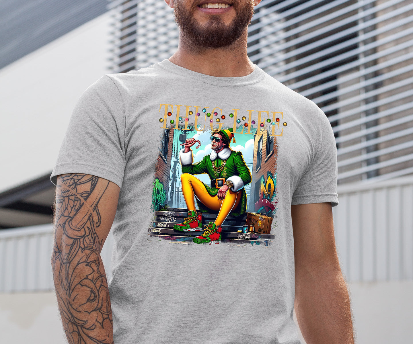 Thug Life Elf Christmas – Funny Holiday Elf Meme, Santa Humor, Naughty Nice Edition, Gifty Laughs for Holidays T-Shirt