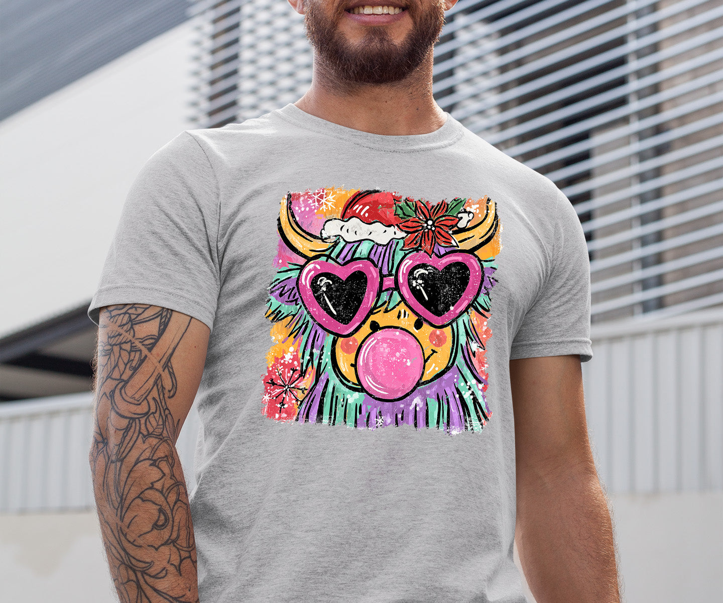 Highland Cow Christmas - Scottish Holiday Scene, Folk Art Gift for Winter, Rustic Cute Keepsake T-Shirt