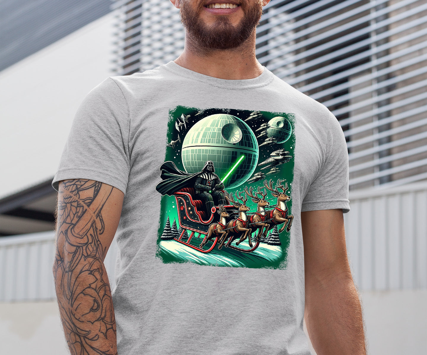 Star Wars Death Star Christmas Light Saber Holiday Galaxy Gift Idea for Sci-Fi Fans T-Shirt