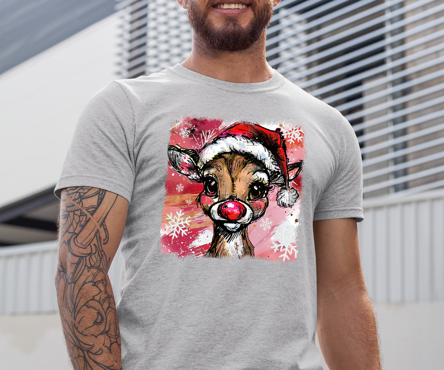 Christmas Reindeer with Hat - Festive Holiday Gift Idea, Handcrafted Seasonal Charm T-Shirt