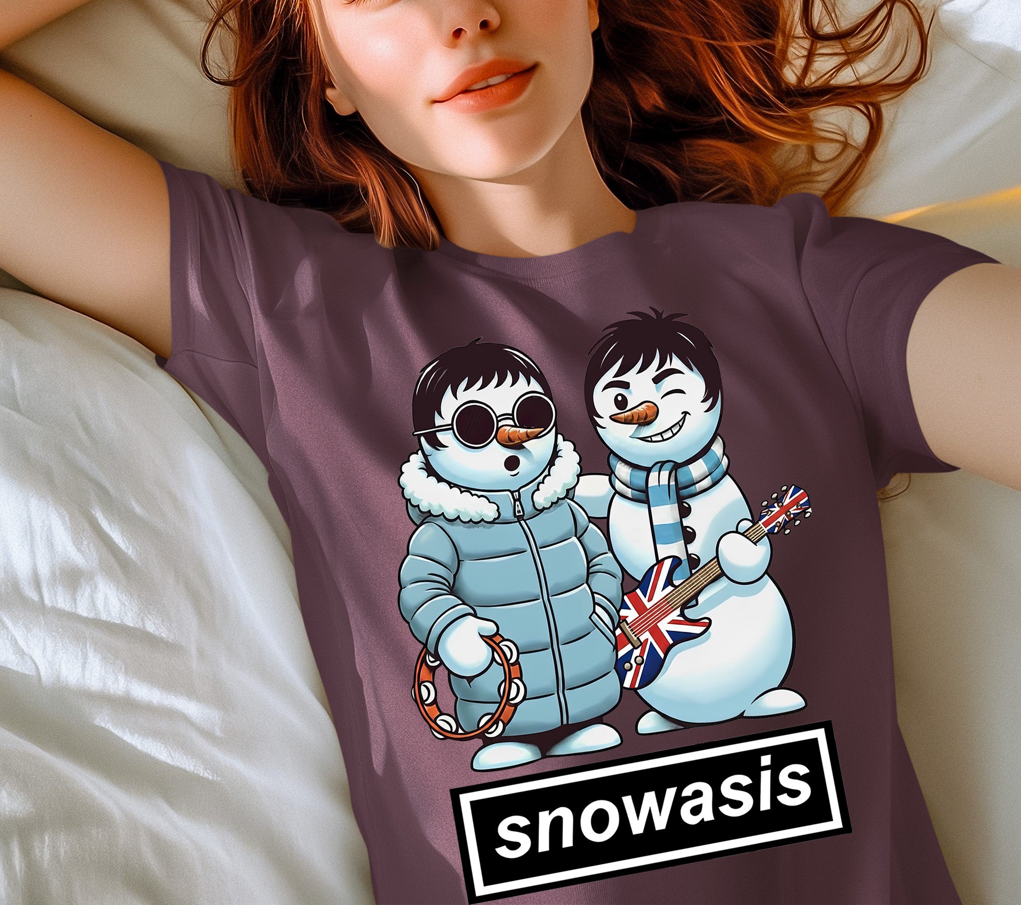 Snowasis Snowmen Guitar Christmas Charm - Whimsical Holiday Keepsake T-Shirt