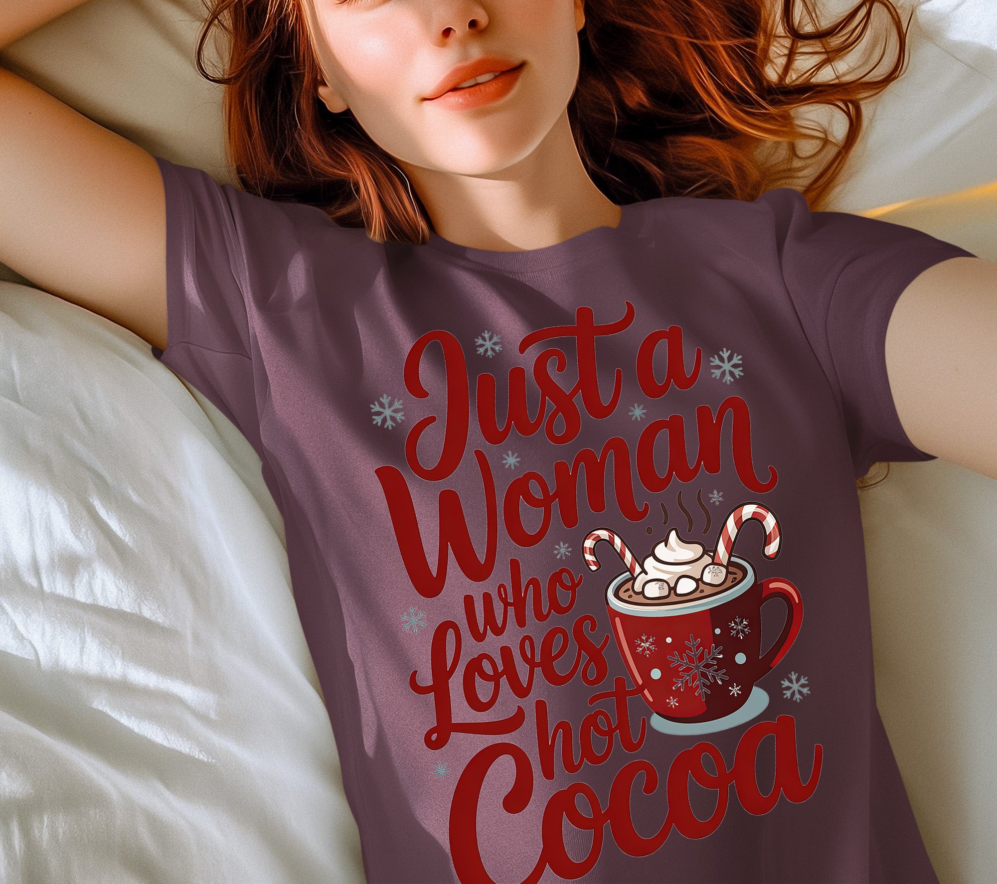 Christmas Gift for Her: Just a Woman Who Loves Hot Cocoa – Cozy Holiday Cheer T-Shirt