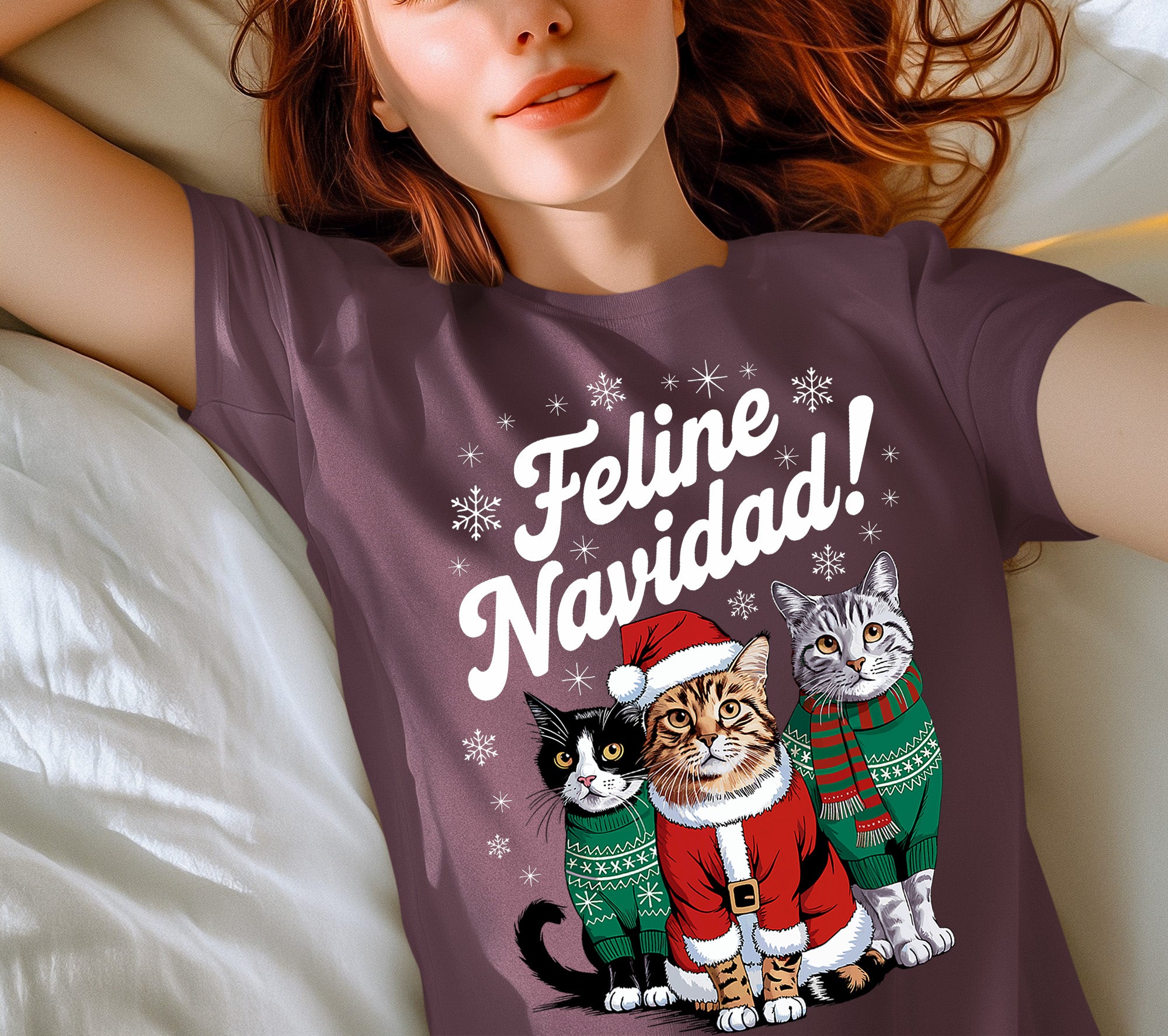 Cat Snowflakes Christmas Theme - Festive Holiday Cat Artwork for Season T-Shirt