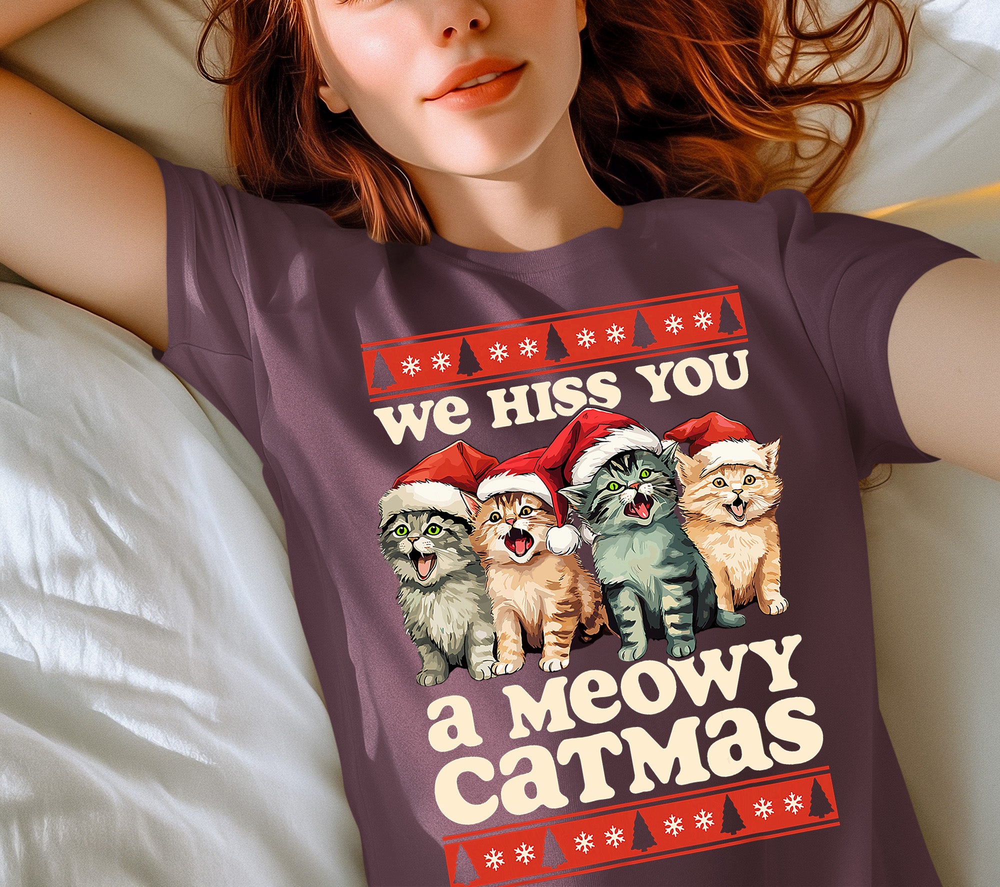 We Wish You a Meowy Christmas – Festive Cat Holiday Greeting for Season's Cheer, Cute Feline Themed Artwork T-Shirt