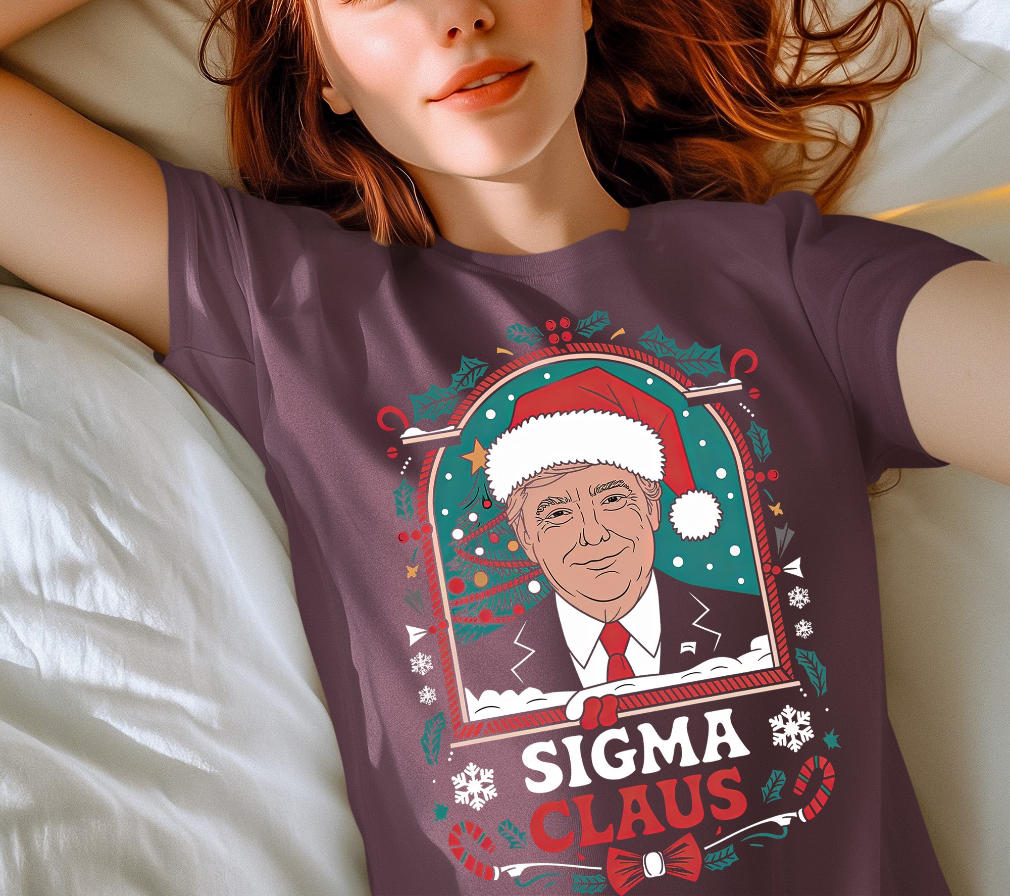 Sigma Claus Trump Christmas Charm, Holiday Satire Gift for Adults, Festive Political Humor Keepsake T-Shirt
