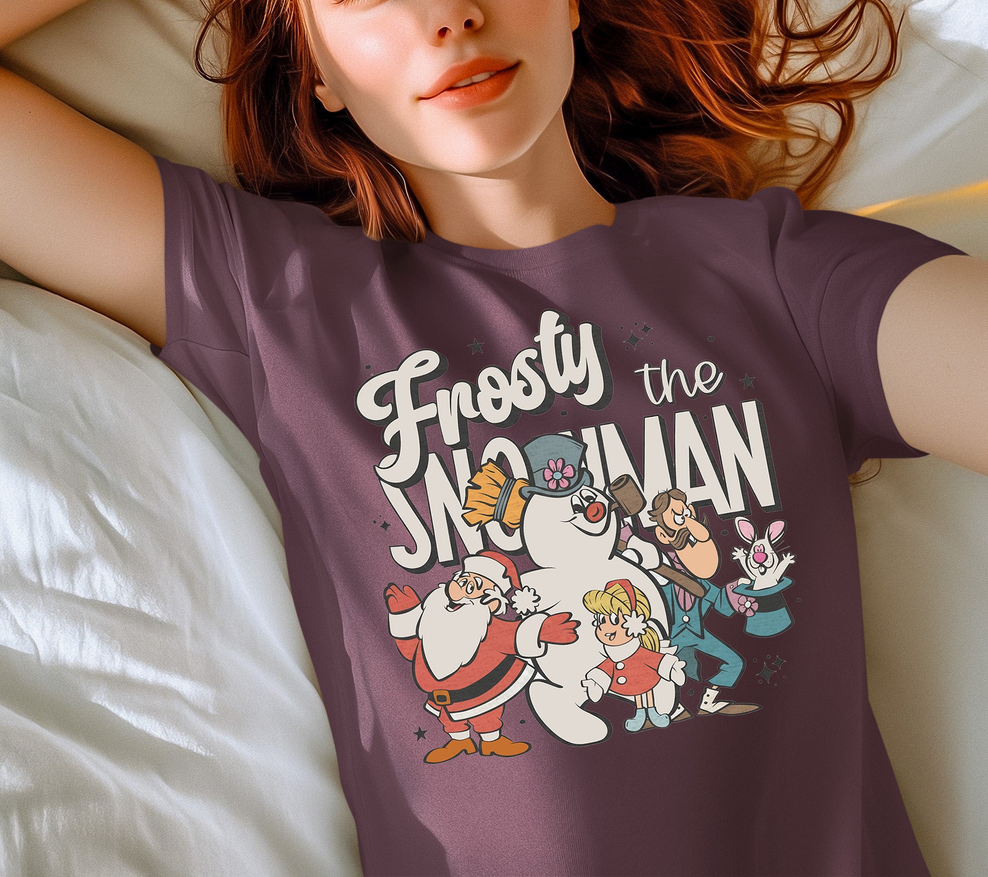 Frosty Snowman Christmas Theme Artwork, Cozy Winter Holiday Gift Idea, Seasonal Frosty Illustration T-Shirt