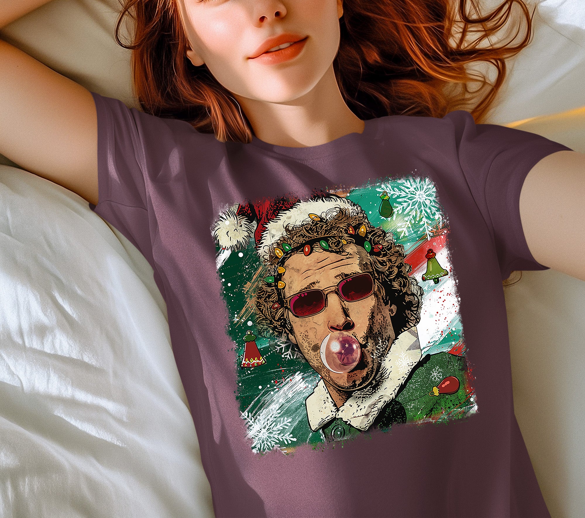 Christmas Elf Bubblegum Artwork, Whimsical Holiday Elf Art with Bubblegum, Festive Fantasy Illustration Gift Idea T-Shirt