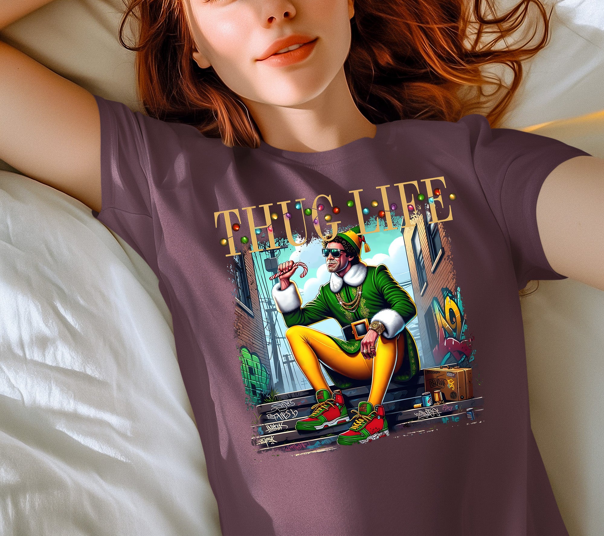Thug Life Elf Christmas – Funny Holiday Elf Meme, Santa Humor, Naughty Nice Edition, Gifty Laughs for Holidays T-Shirt