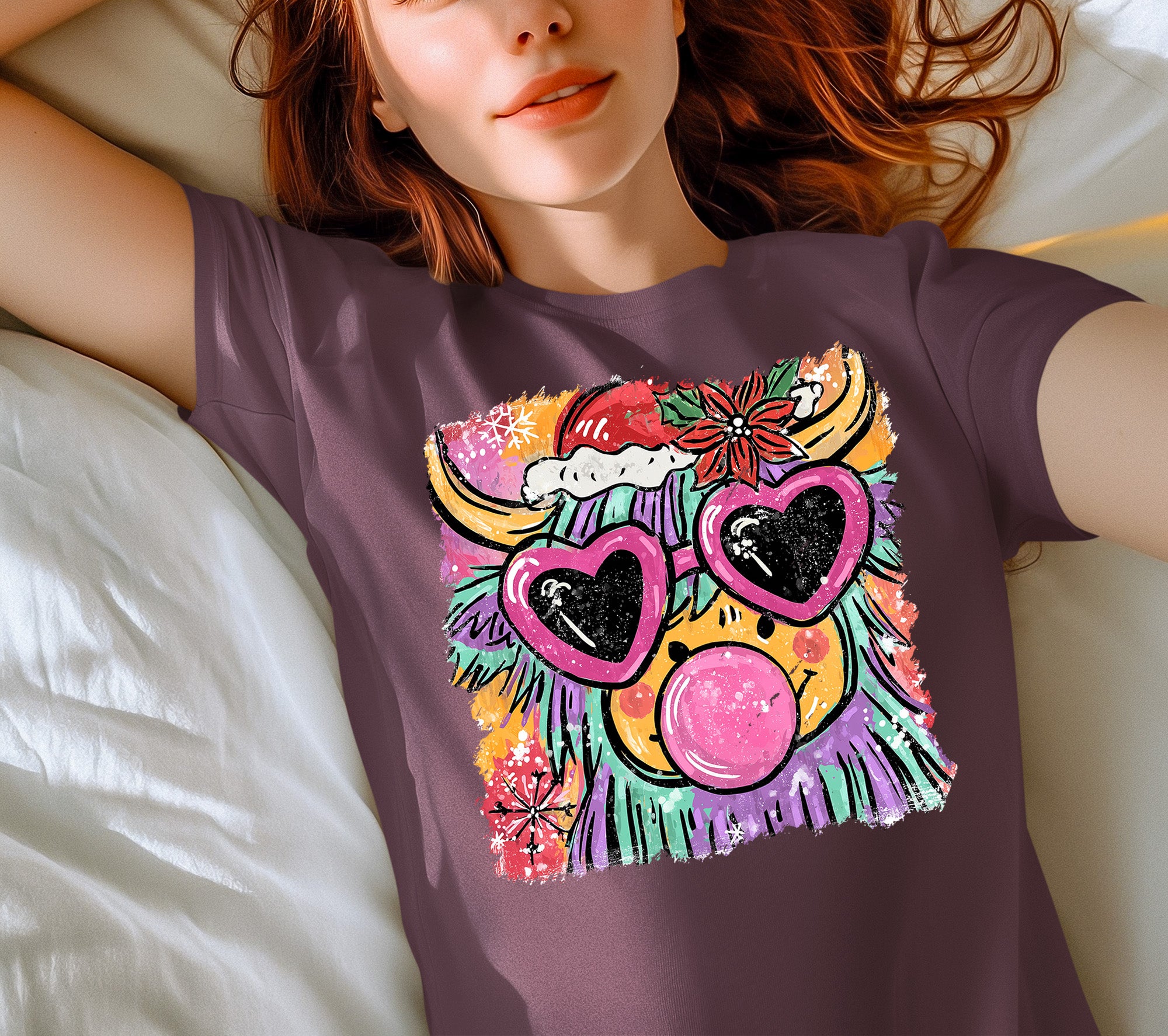 Highland Cow Christmas - Scottish Holiday Scene, Folk Art Gift for Winter, Rustic Cute Keepsake T-Shirt