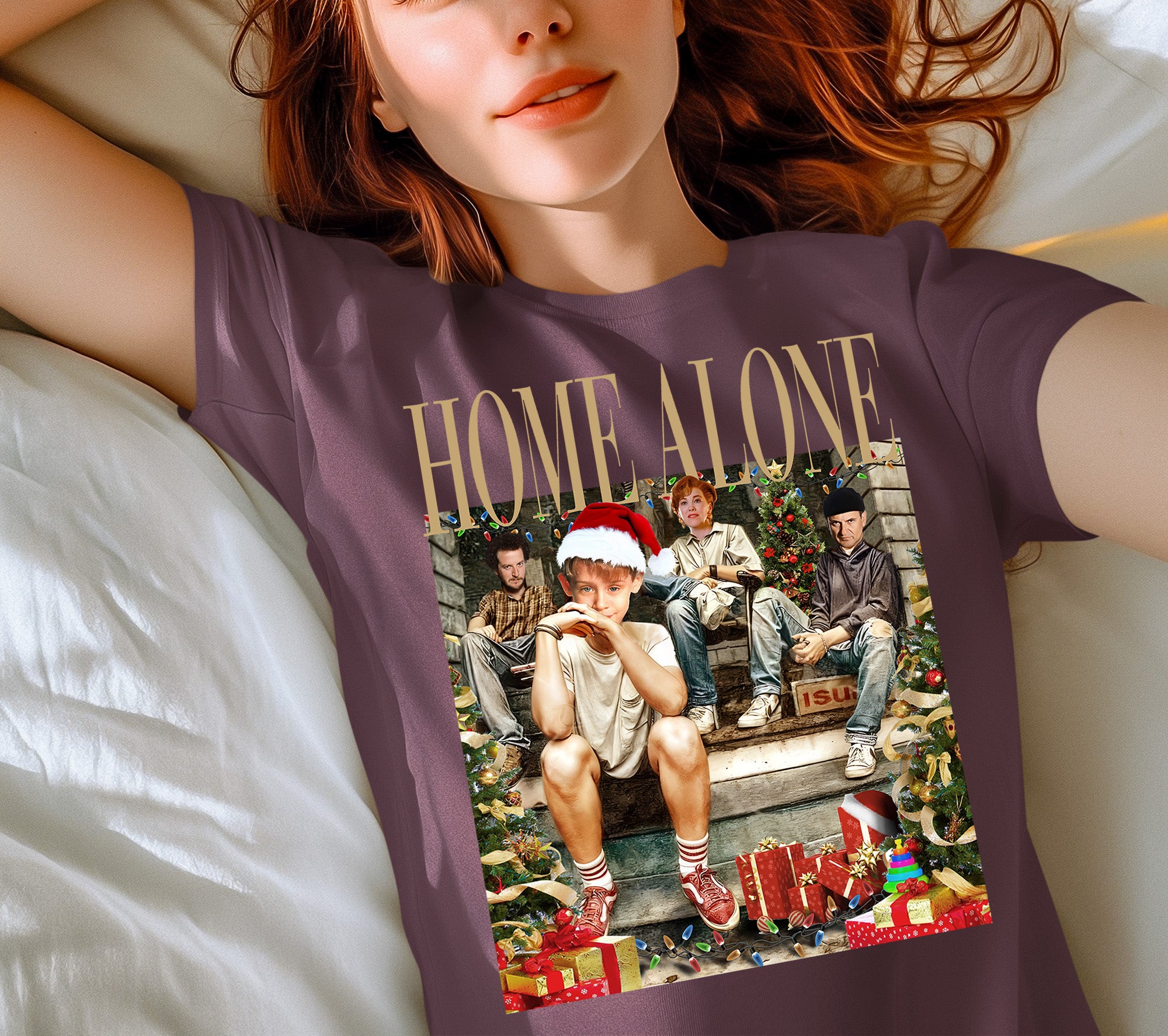 Home Alone on the Porch Christmas Scene - Cozy Holiday Porch Display Gift Idea T-Shirt