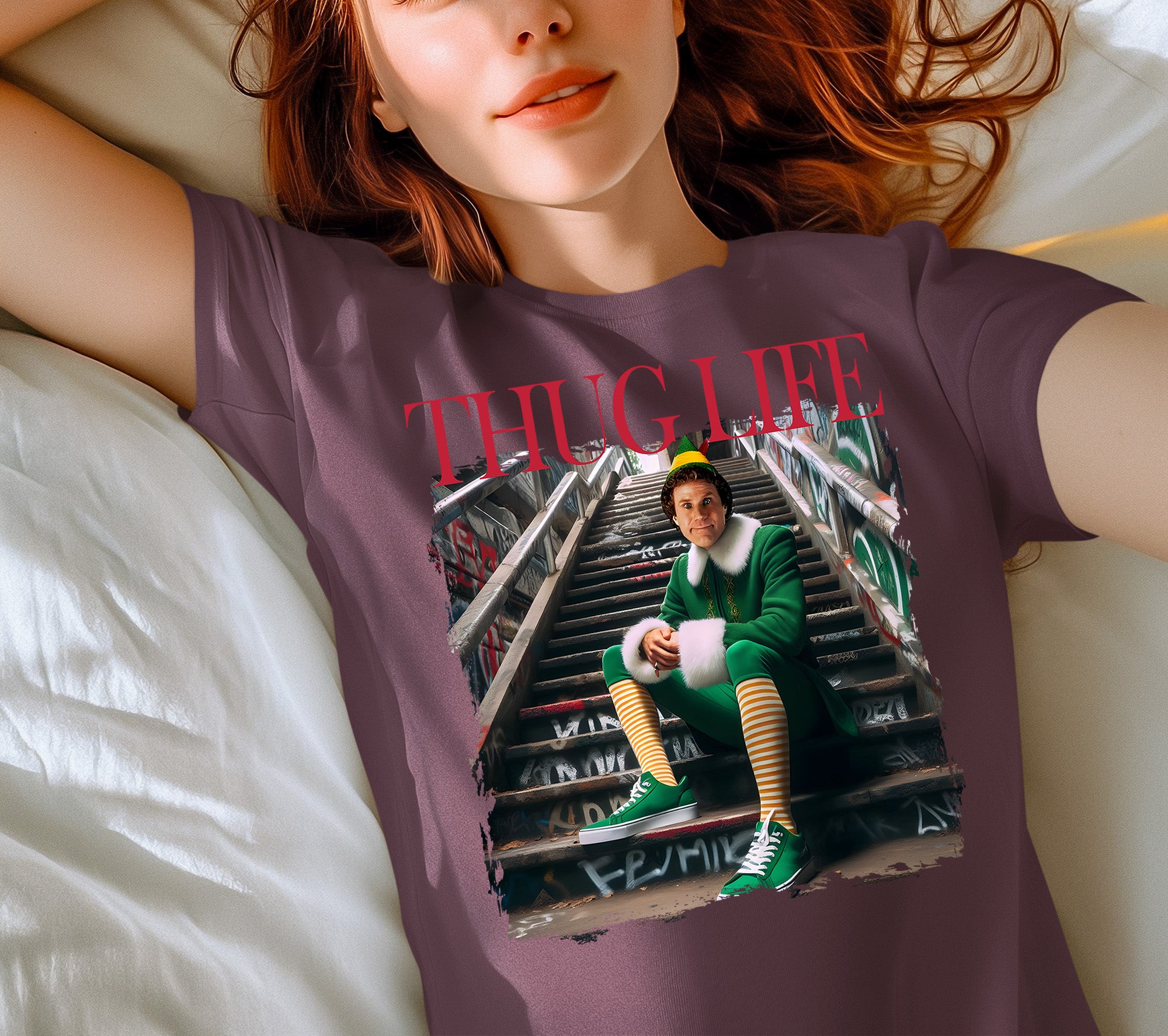 Thug Life Elf on the Streets | Christmas Humor, Naughty Elf Vibe, Festive Season Style, Holiday Laughs Gift Idea T-Shirt