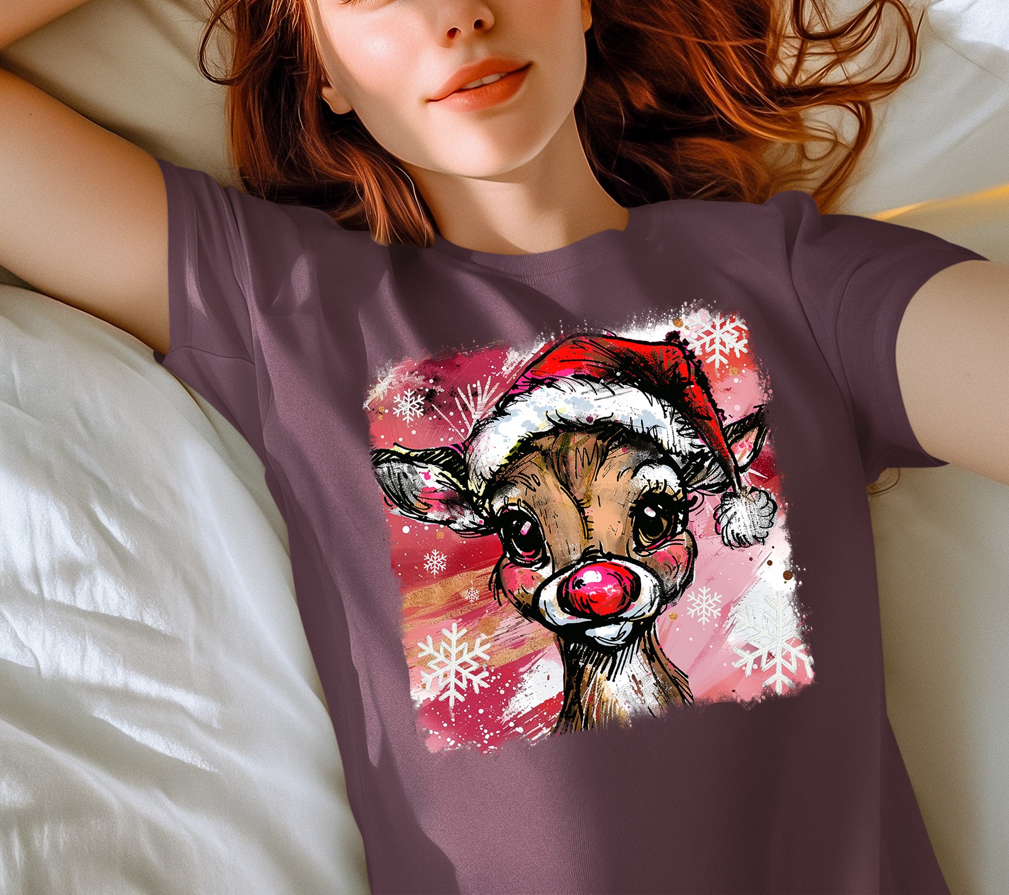 Christmas Reindeer with Hat - Festive Holiday Gift Idea, Handcrafted Seasonal Charm T-Shirt