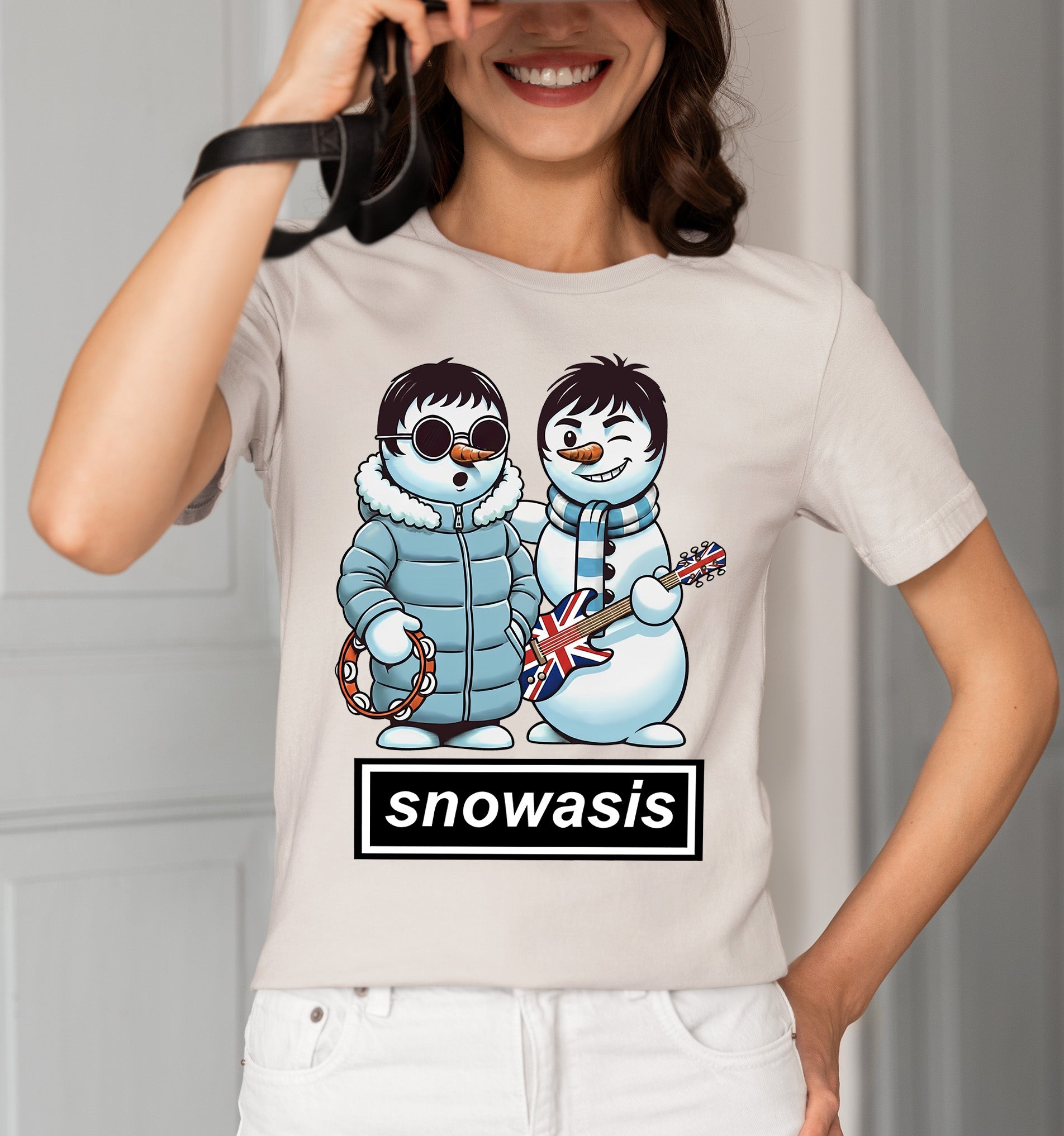 Snowasis Snowmen Guitar Christmas Charm - Whimsical Holiday Keepsake T-Shirt