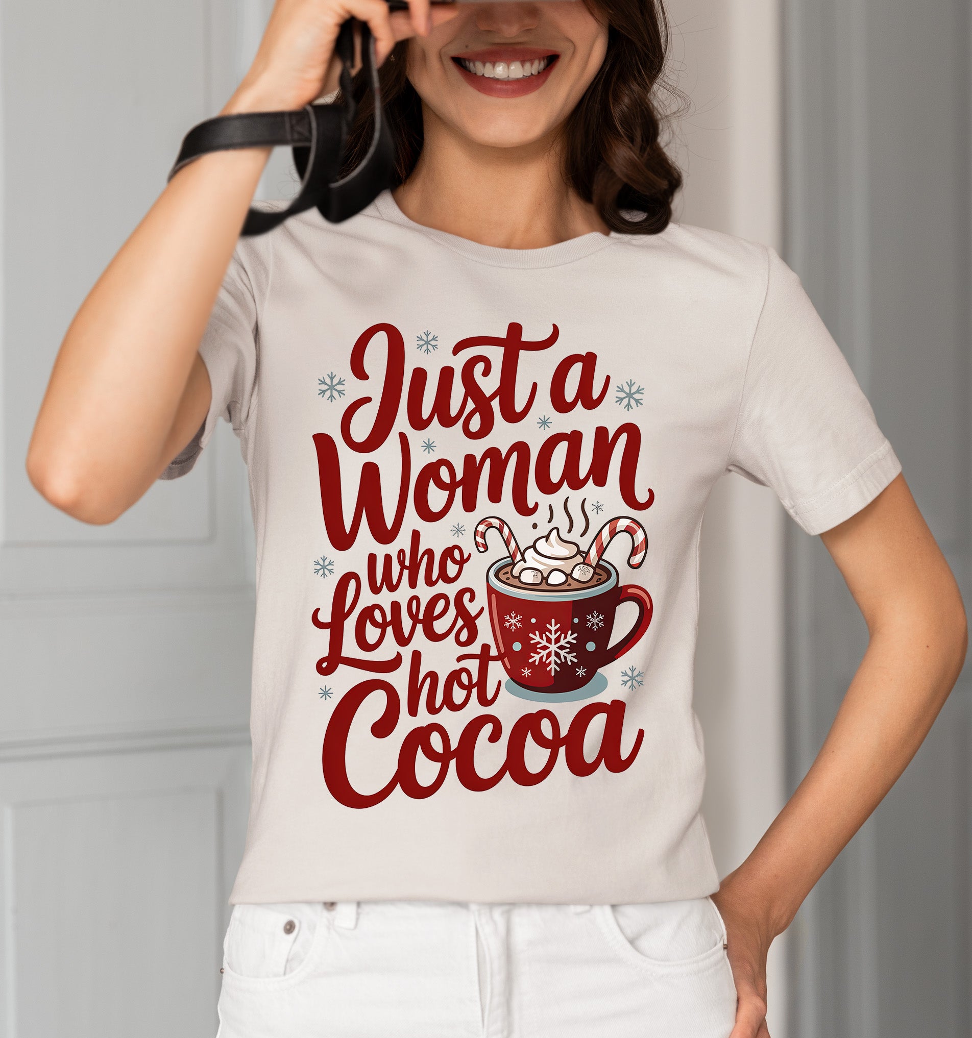 Christmas Gift for Her: Just a Woman Who Loves Hot Cocoa – Cozy Holiday Cheer T-Shirt