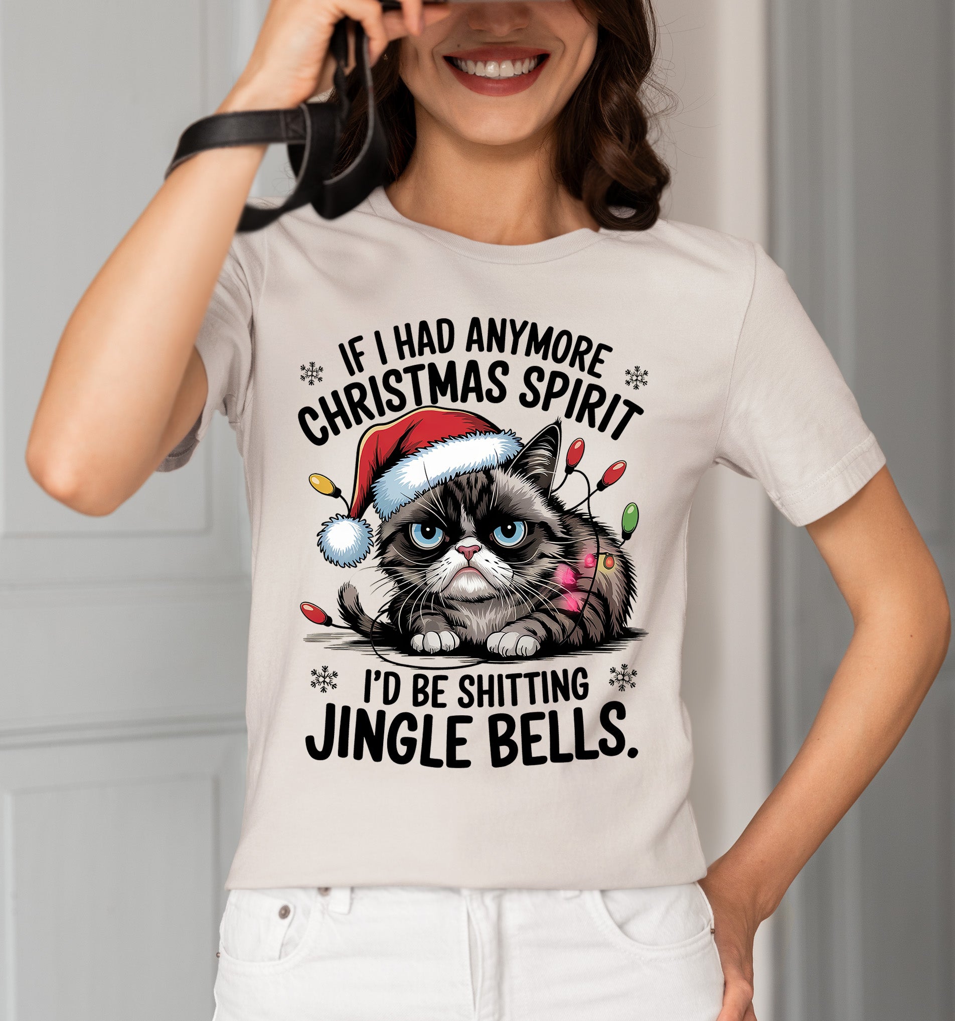 Christmas Spirit Cat Jingle Bells Gift for Cat Lovers, Festive Holiday Cheer T-Shirt