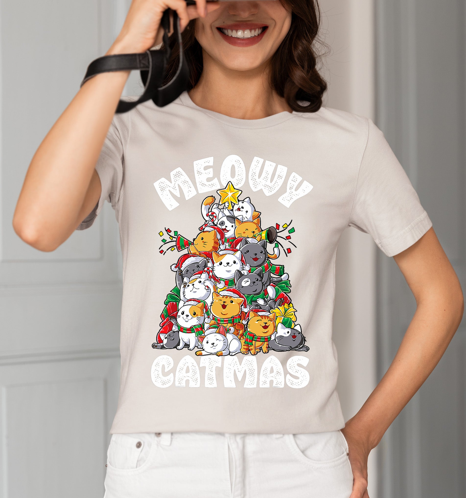 Meowy Cat Tree Christmas Gift for Cats - Festive Cat Condo, Holiday Cozy Shelter, Yuletide Cat Furniture, Seasonal Cat House T-Shirt