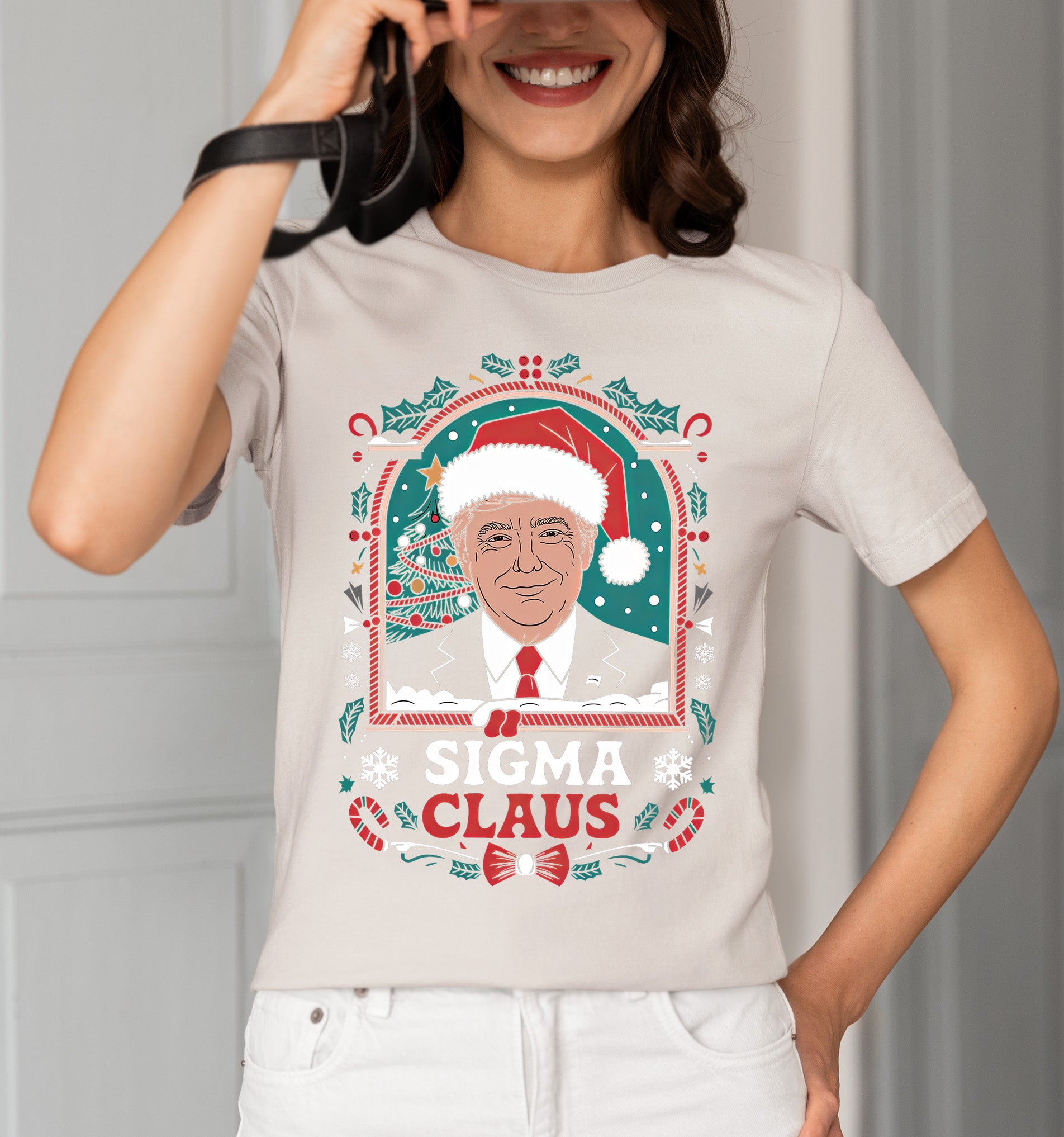 Sigma Claus Trump Christmas Charm, Holiday Satire Gift for Adults, Festive Political Humor Keepsake T-Shirt