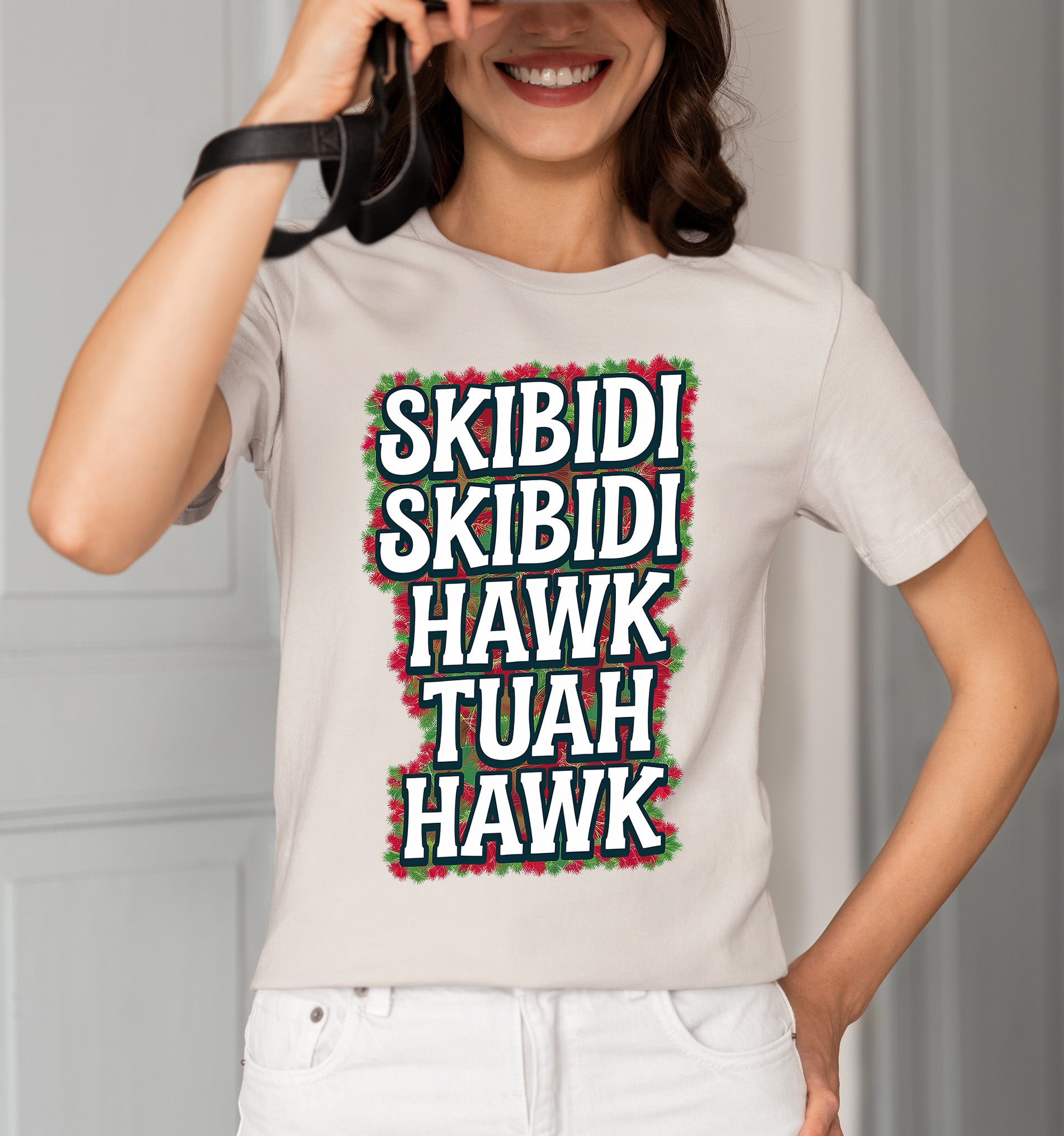 Christmas Skibidi Skibidi Hawk Tuah Hawk Art - Festive Holiday Scene for Gifts, Unique Cheer, Seasonal Pixel Masterpiece T-Shirt