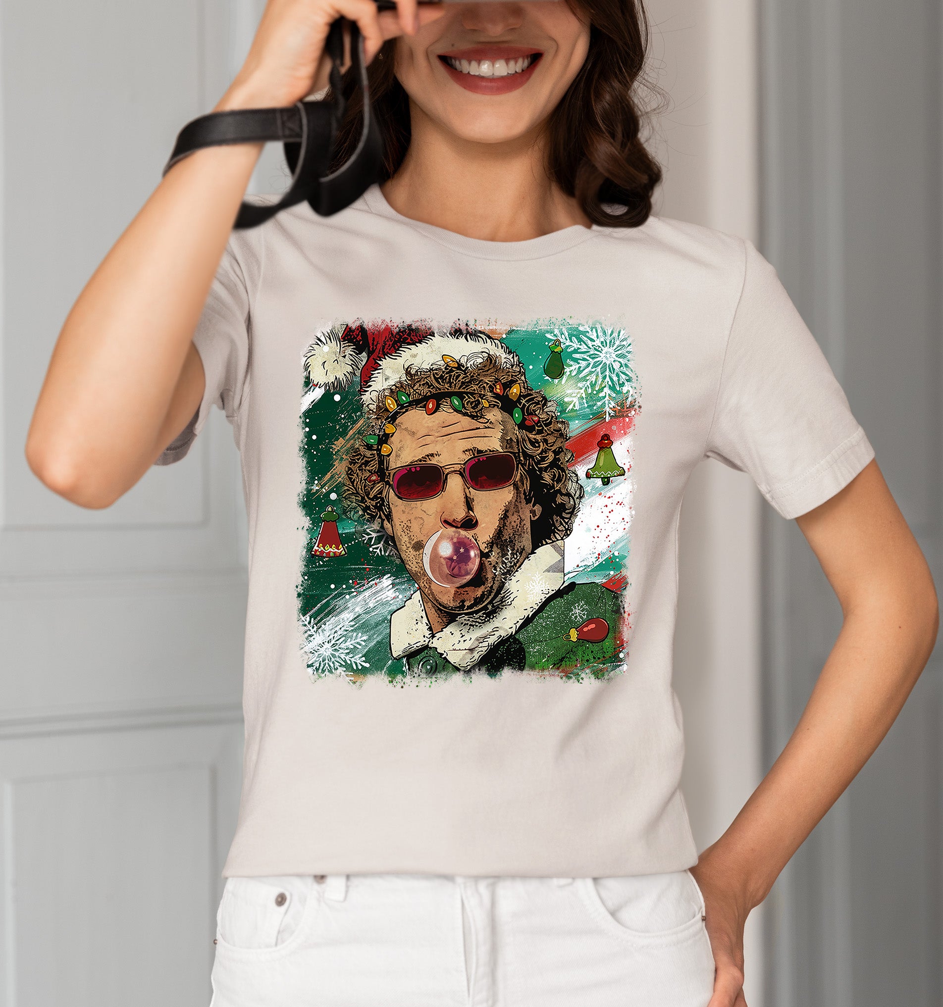 Christmas Elf Bubblegum Artwork, Whimsical Holiday Elf Art with Bubblegum, Festive Fantasy Illustration Gift Idea T-Shirt