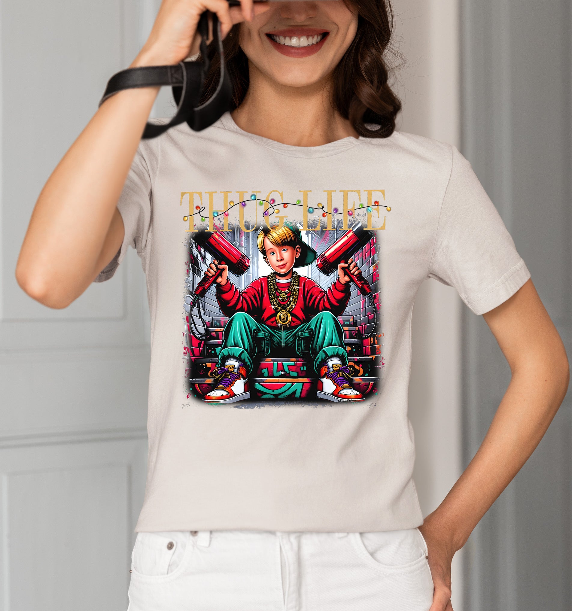 Christmas Thug Life Alone - Funny Holiday Quote Meme Humor - Festive Gift Idea for Him T-Shirt