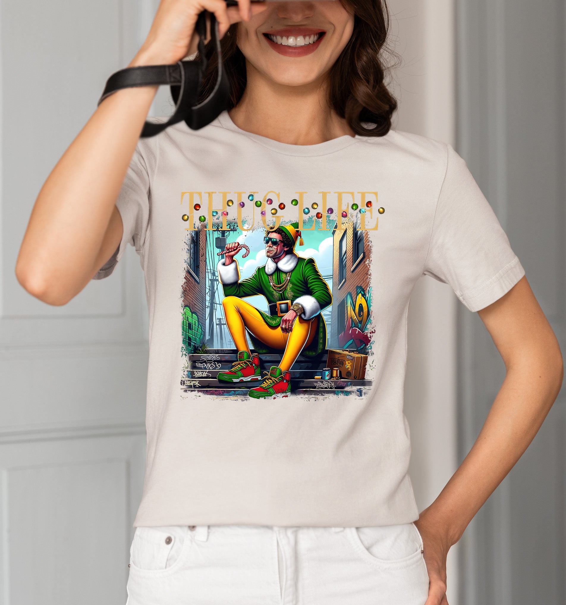 Thug Life Elf Christmas – Funny Holiday Elf Meme, Santa Humor, Naughty Nice Edition, Gifty Laughs for Holidays T-Shirt