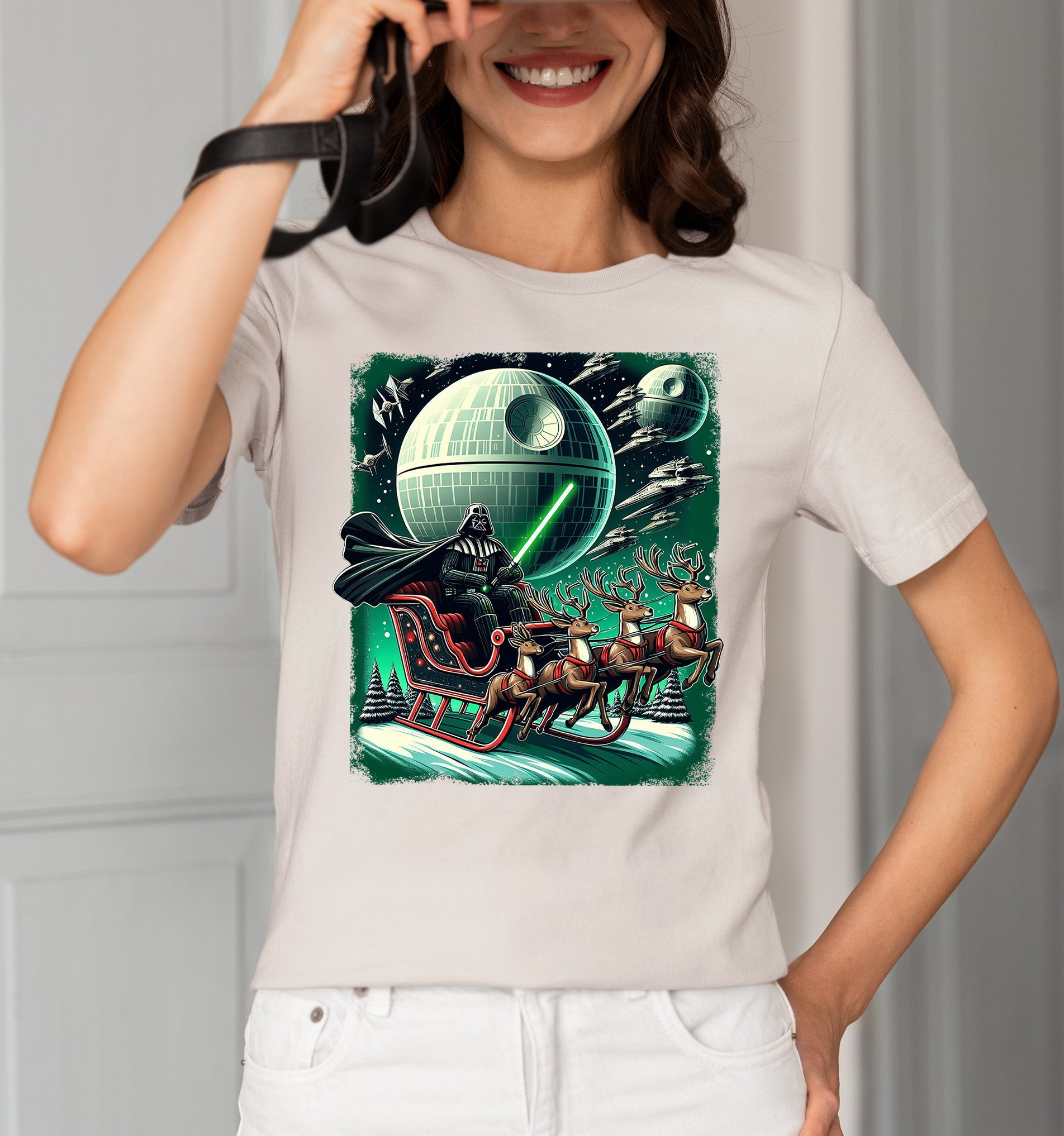 Star Wars Death Star Christmas Light Saber Holiday Galaxy Gift Idea for Sci-Fi Fans T-Shirt