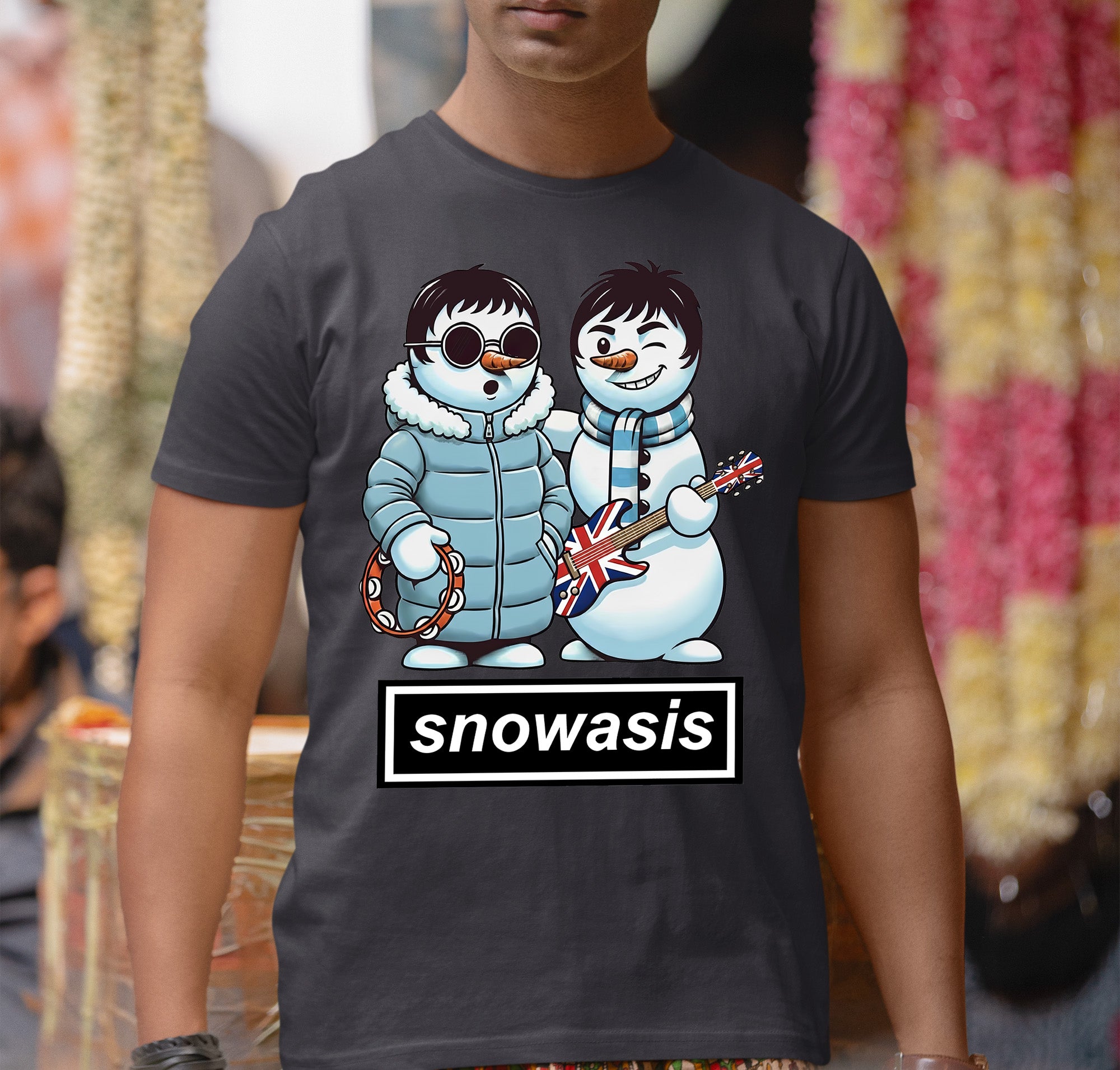 Snowasis Snowmen Guitar Christmas Charm - Whimsical Holiday Keepsake T-Shirt