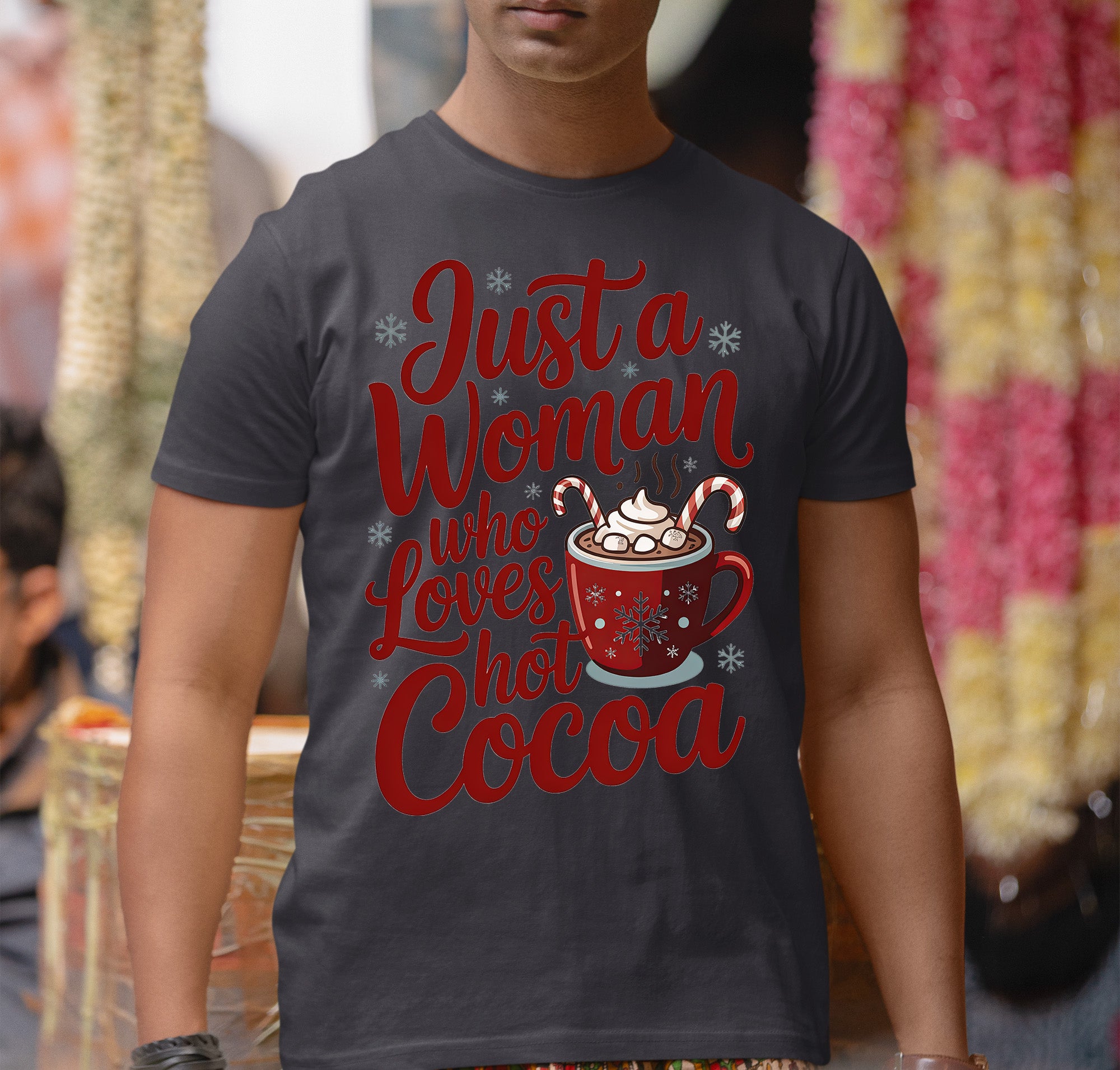 Christmas Gift for Her: Just a Woman Who Loves Hot Cocoa – Cozy Holiday Cheer T-Shirt