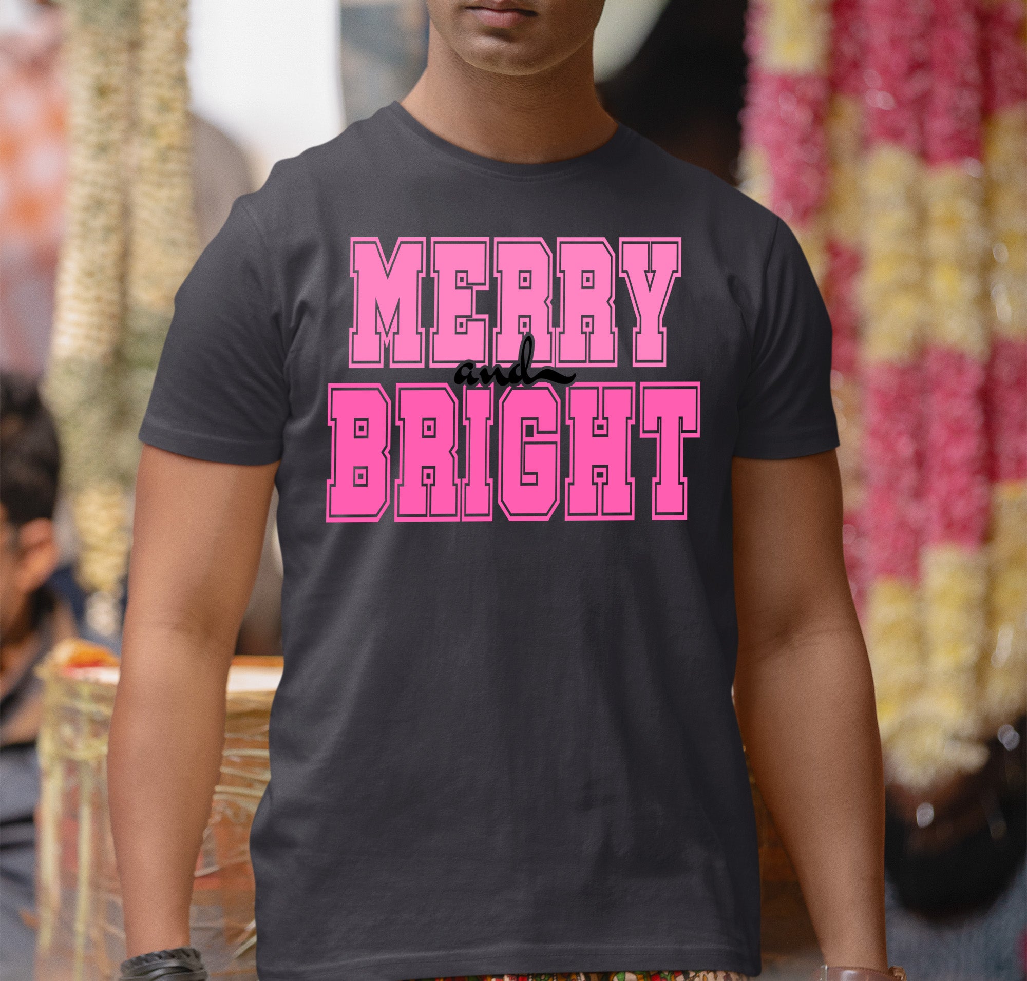 Merry and Bright Christmas Jewelry Gift - Festive Holiday Pendant, Handmade Silver Tone Accessory, Seasonal Keepsake T-Shirt
