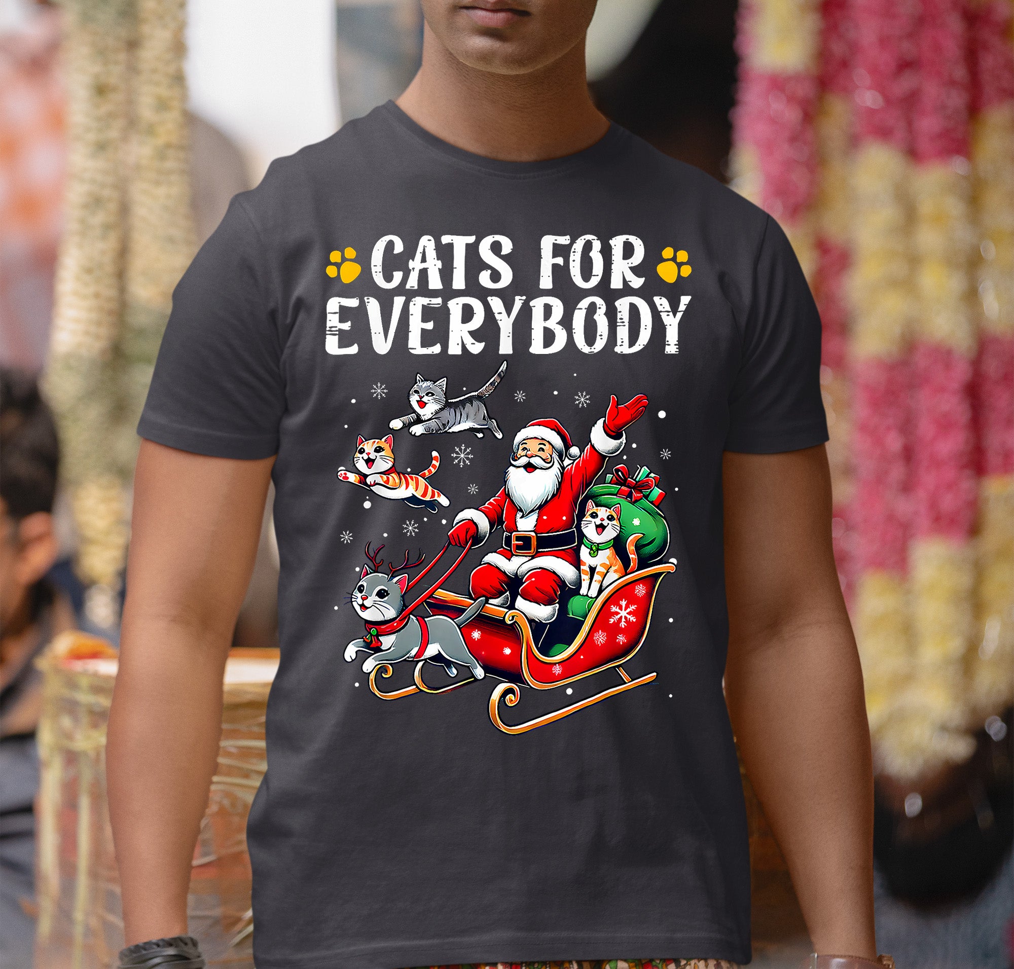 Christmas Cats for Everybody - Festive Cat Portrait Artwork for Cat Lovers - Cozy Holiday Kitty Keepsake T-Shirt