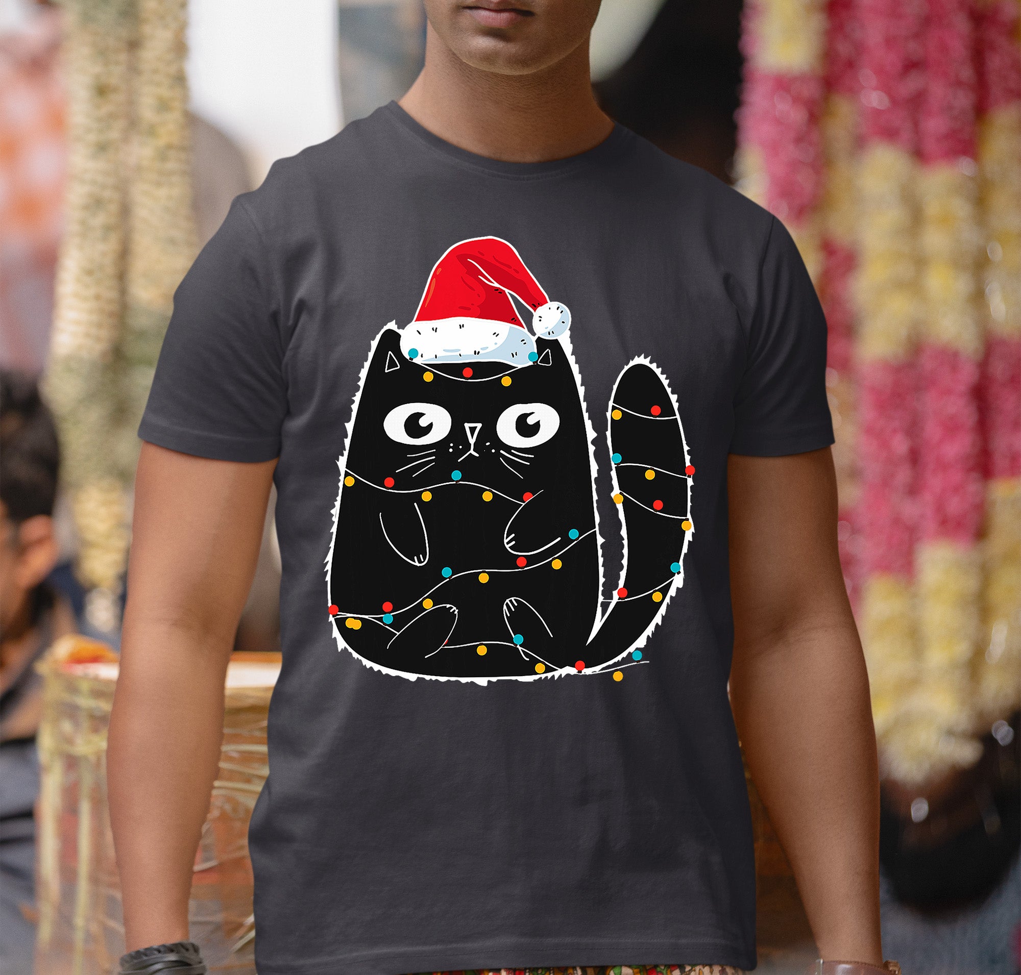 Cute Cat in Santa Hat - Christmas Feline Themed Gift for Holidays T-Shirt