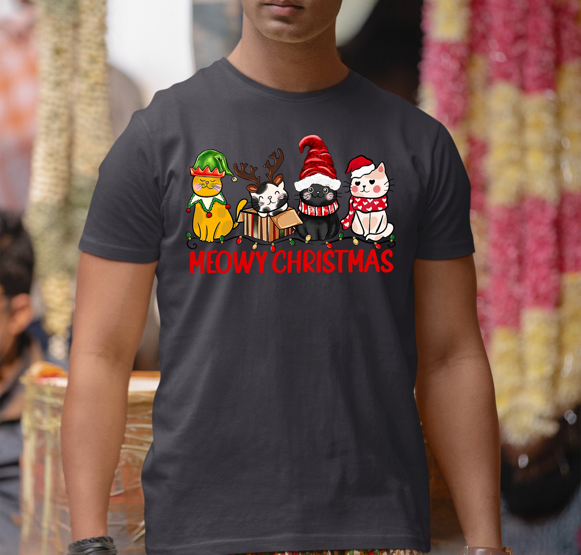 Meowy Christmas Cat Art - Festive Holiday Illustration for Cat Lovers, Cute Seasonal Gift Idea T-Shirt