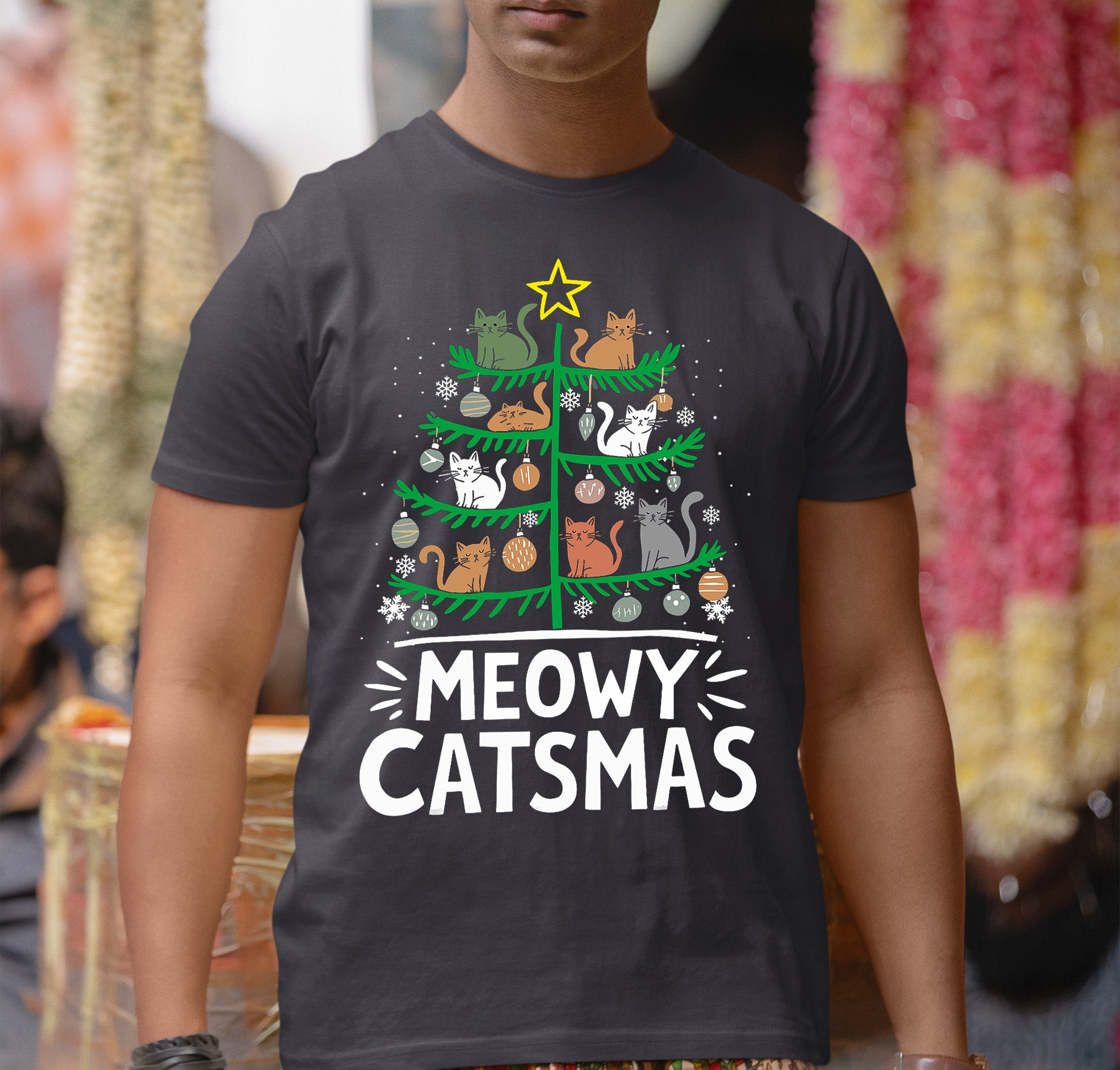 Meowy Catmas Tree - Festive Christmas Gift for Cat Lovers, Holiday Keepsake T-Shirt