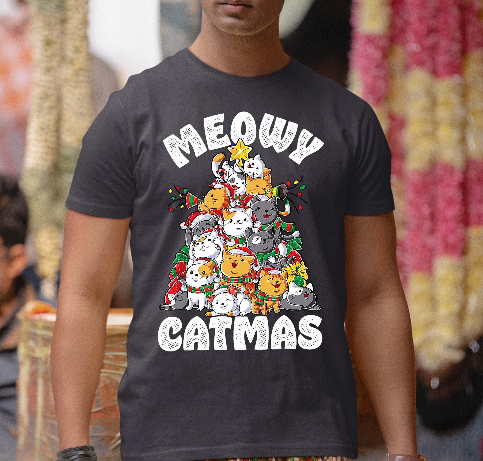 Meowy Cat Tree Christmas Gift for Cats - Festive Cat Condo, Holiday Cozy Shelter, Yuletide Cat Furniture, Seasonal Cat House T-Shirt