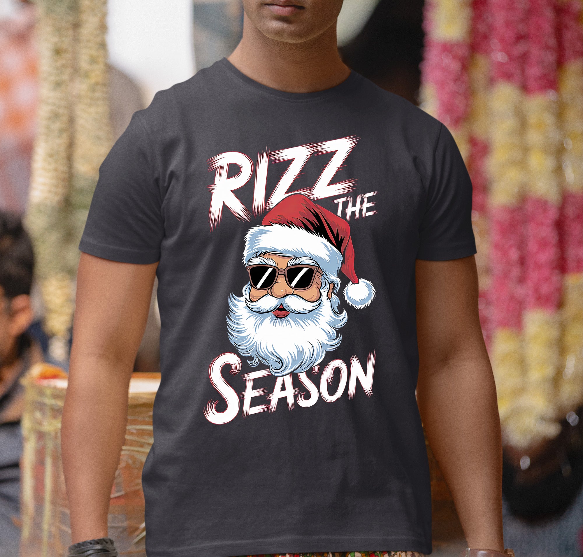 Rizz the Seasonn Santa Sunglasses – Christmas Santa Glasses, Funny Holiday Fashion Accessory, Festive Seasonal Gift Idea, Cozy Cheer T-Shirt