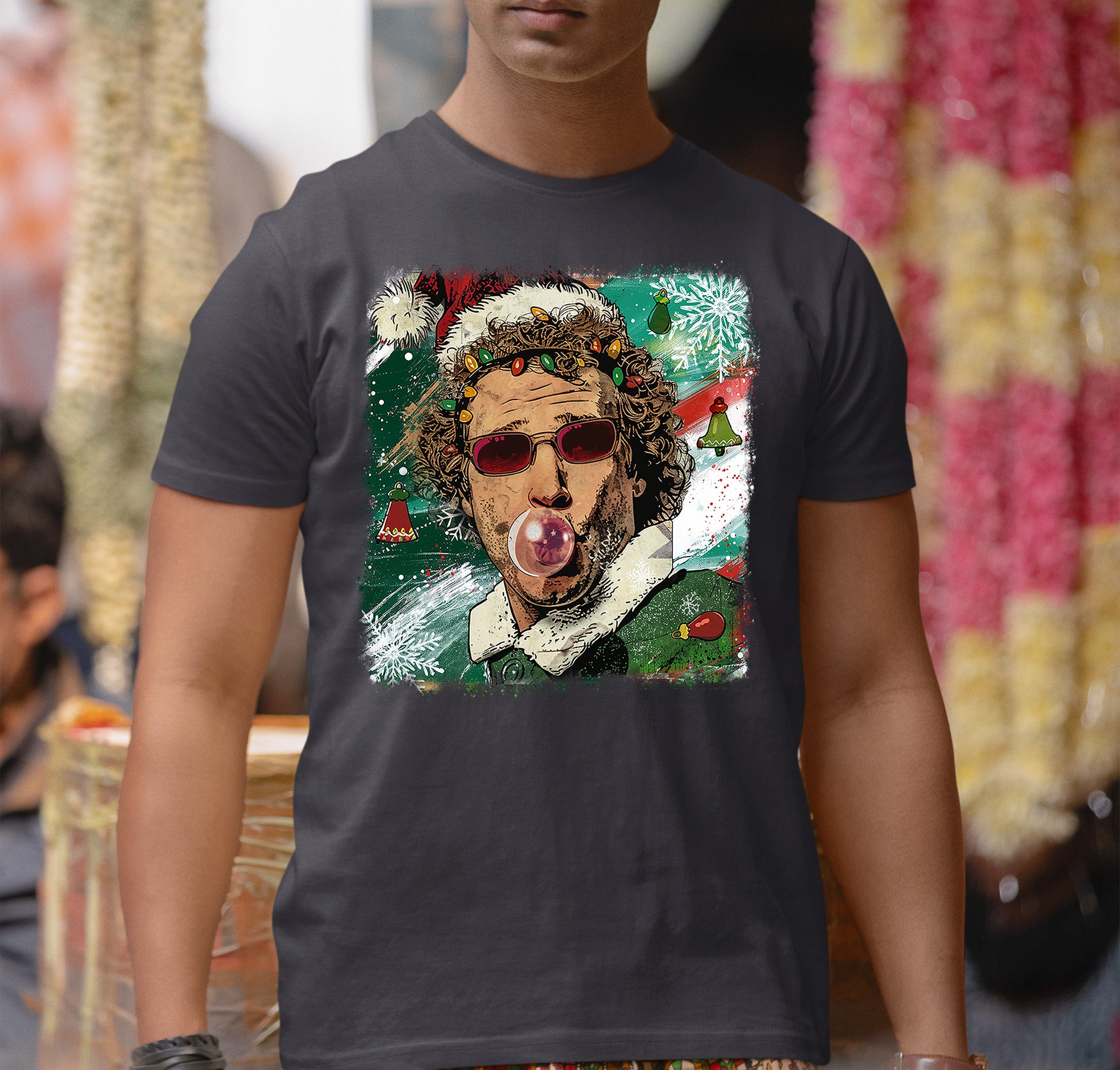 Christmas Elf Bubblegum Artwork, Whimsical Holiday Elf Art with Bubblegum, Festive Fantasy Illustration Gift Idea T-Shirt