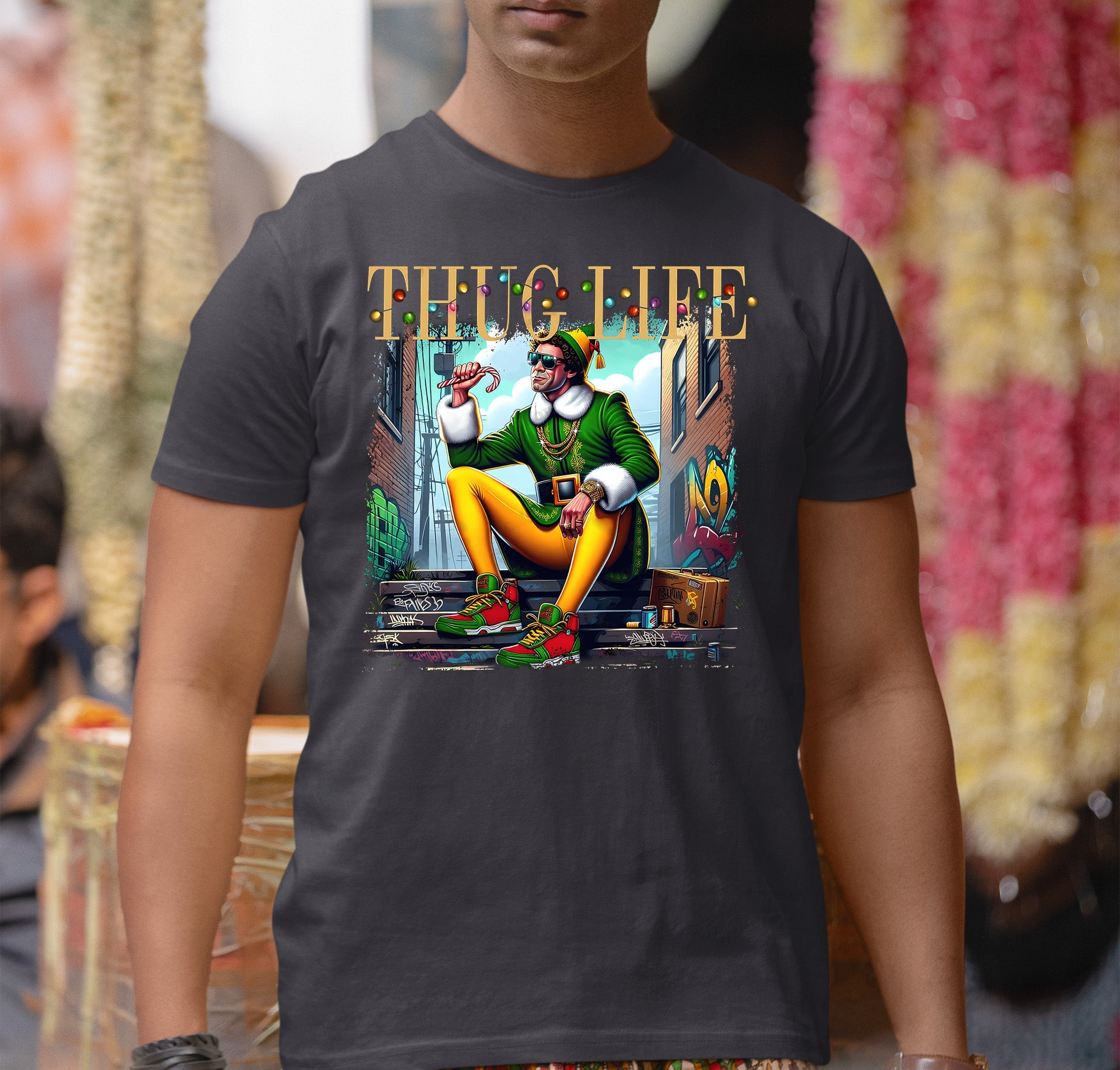 Thug Life Elf Christmas – Funny Holiday Elf Meme, Santa Humor, Naughty Nice Edition, Gifty Laughs for Holidays T-Shirt