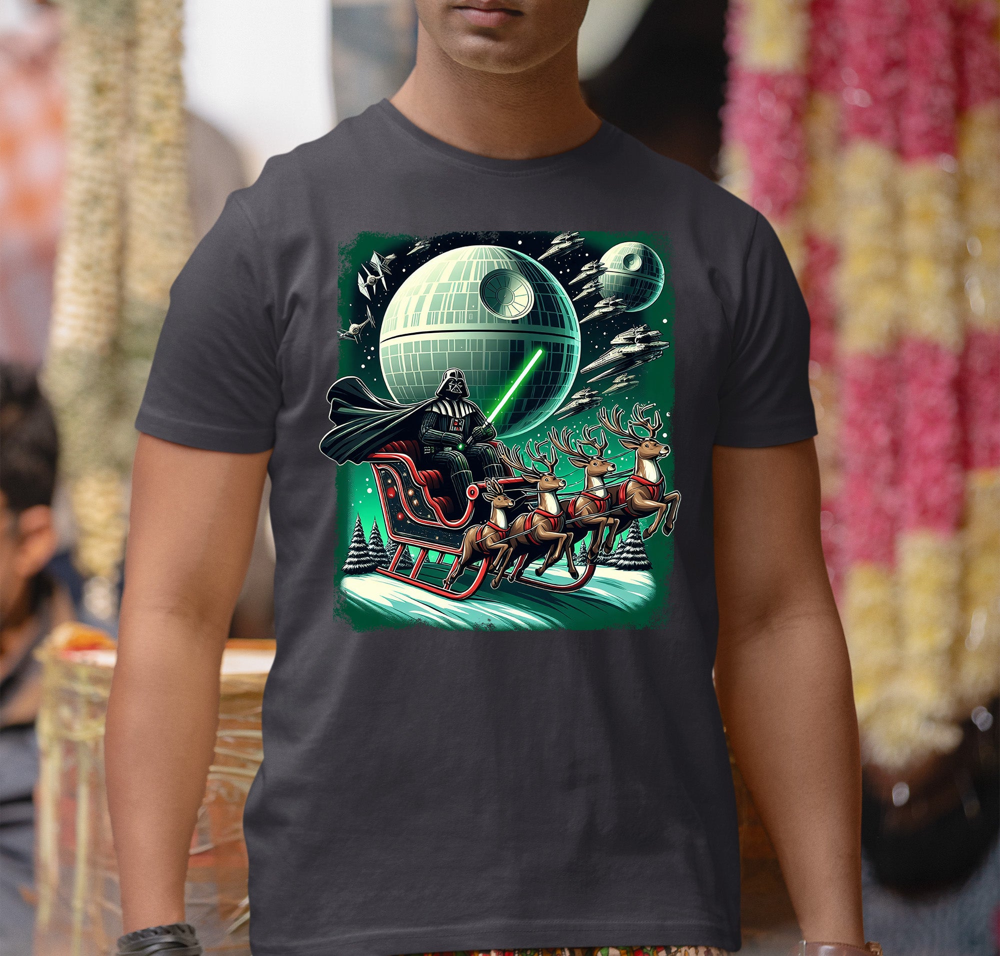Star Wars Death Star Christmas Light Saber Holiday Galaxy Gift Idea for Sci-Fi Fans T-Shirt