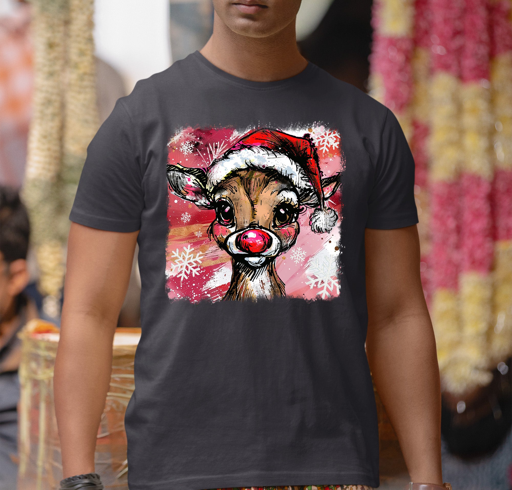 Christmas Reindeer with Hat - Festive Holiday Gift Idea, Handcrafted Seasonal Charm T-Shirt