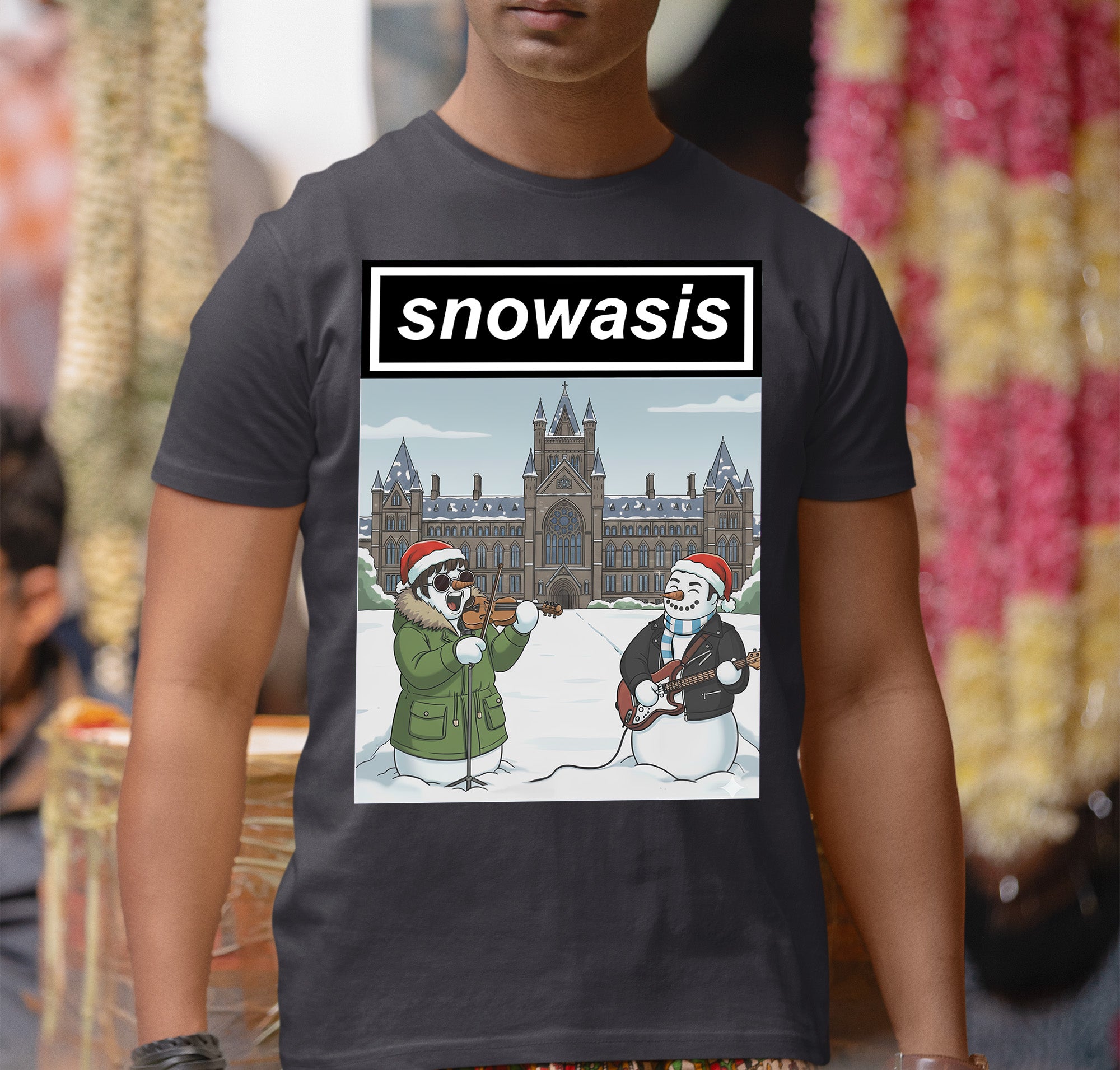 Snowasis in Front of Glasgow Kelvingrove – Christmas Scene, Festive Glasgow Landmark, Snowy Cityscape Gift Idea, Scottish Holiday Art T-Shirt