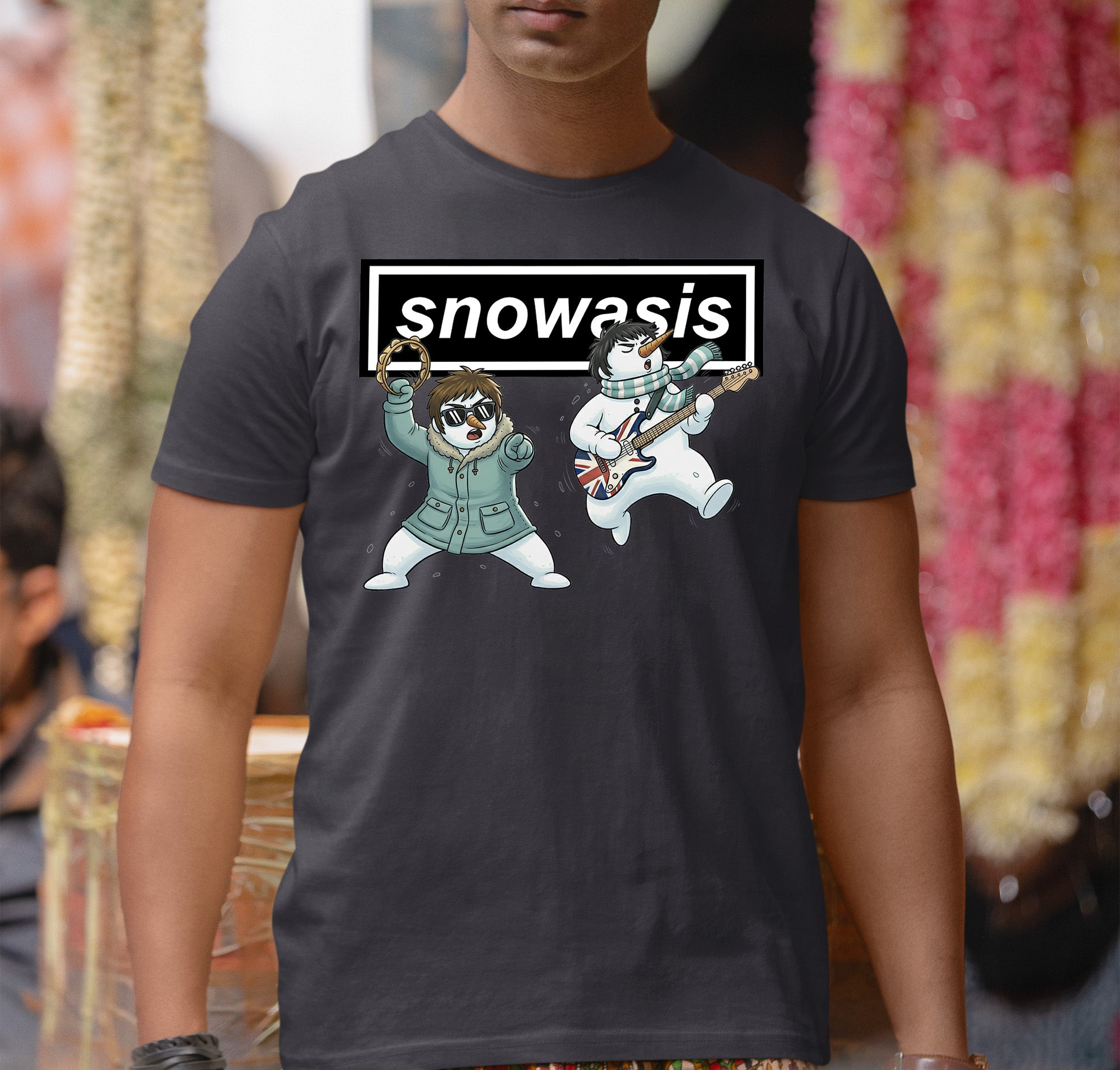 Christmas Snowasis rocking on a snowy hillside, cozy festive scene for holidays, Snowasis rocking on T-Shirt