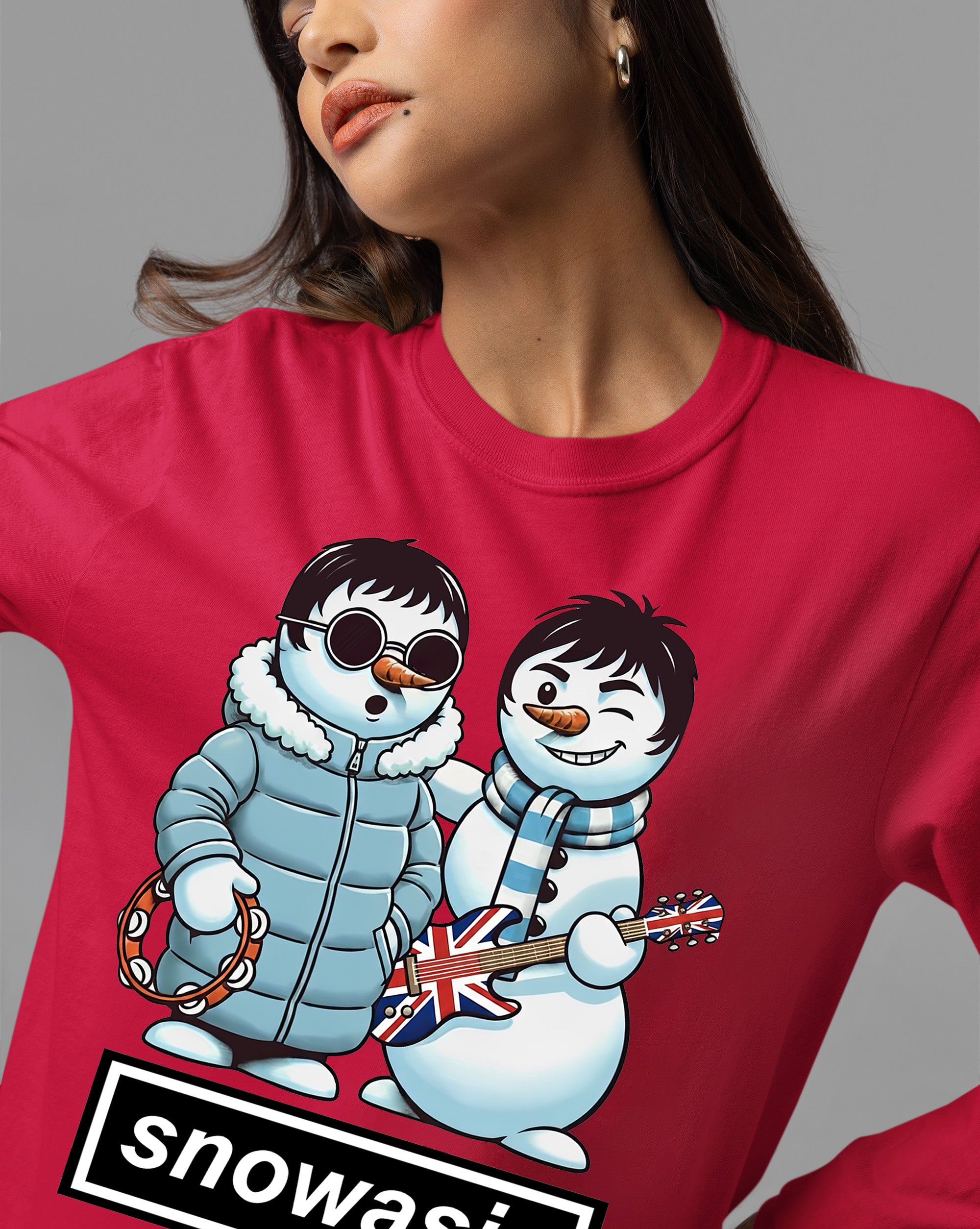 Snowasis Snowmen Guitar Christmas Charm - Whimsical Holiday Keepsake T-Shirt