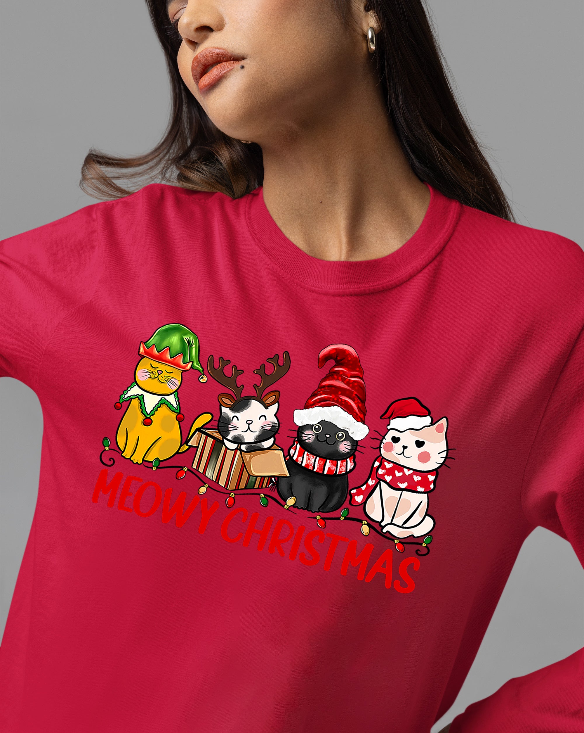 Meowy Christmas Cat Art - Festive Holiday Illustration for Cat Lovers, Cute Seasonal Gift Idea T-Shirt