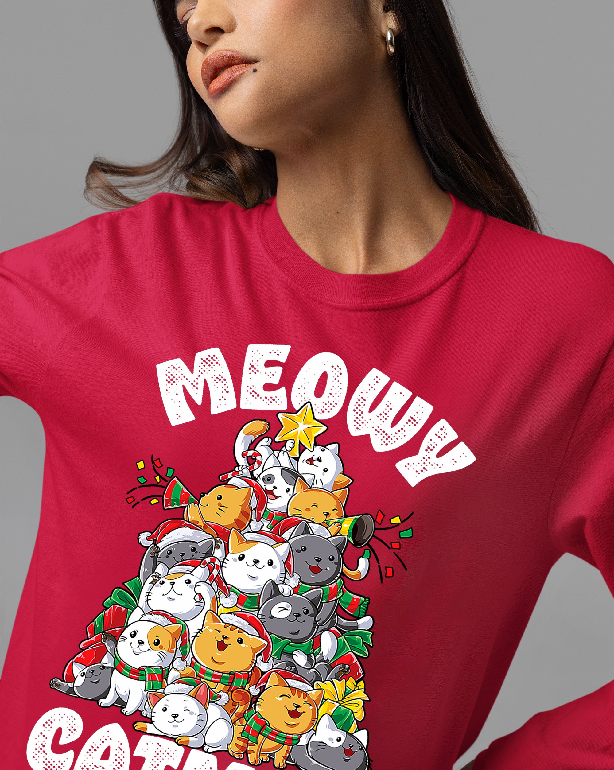 Meowy Cat Tree Christmas Gift for Cats - Festive Cat Condo, Holiday Cozy Shelter, Yuletide Cat Furniture, Seasonal Cat House T-Shirt