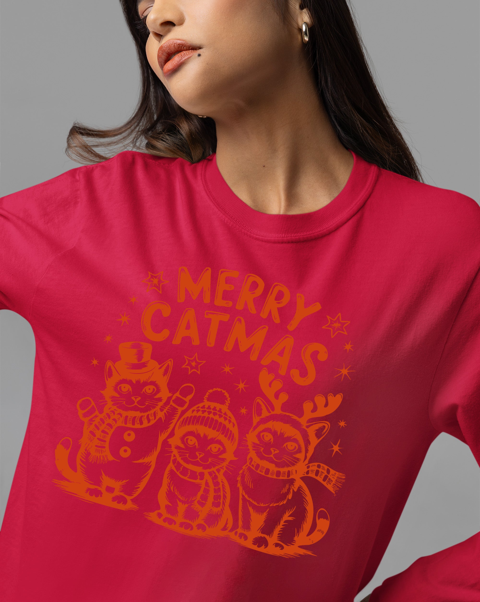 Merry Catmas Christmas Cat Art - Festive Holiday Gift for Cat Lovers - Whimsical Feline Artwork T-Shirt