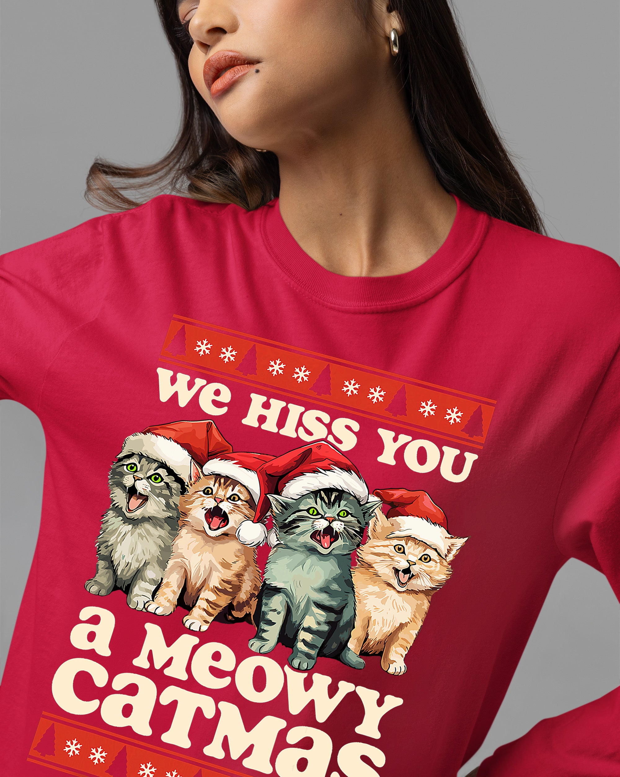 We Wish You a Meowy Christmas – Festive Cat Holiday Greeting for Season's Cheer, Cute Feline Themed Artwork T-Shirt