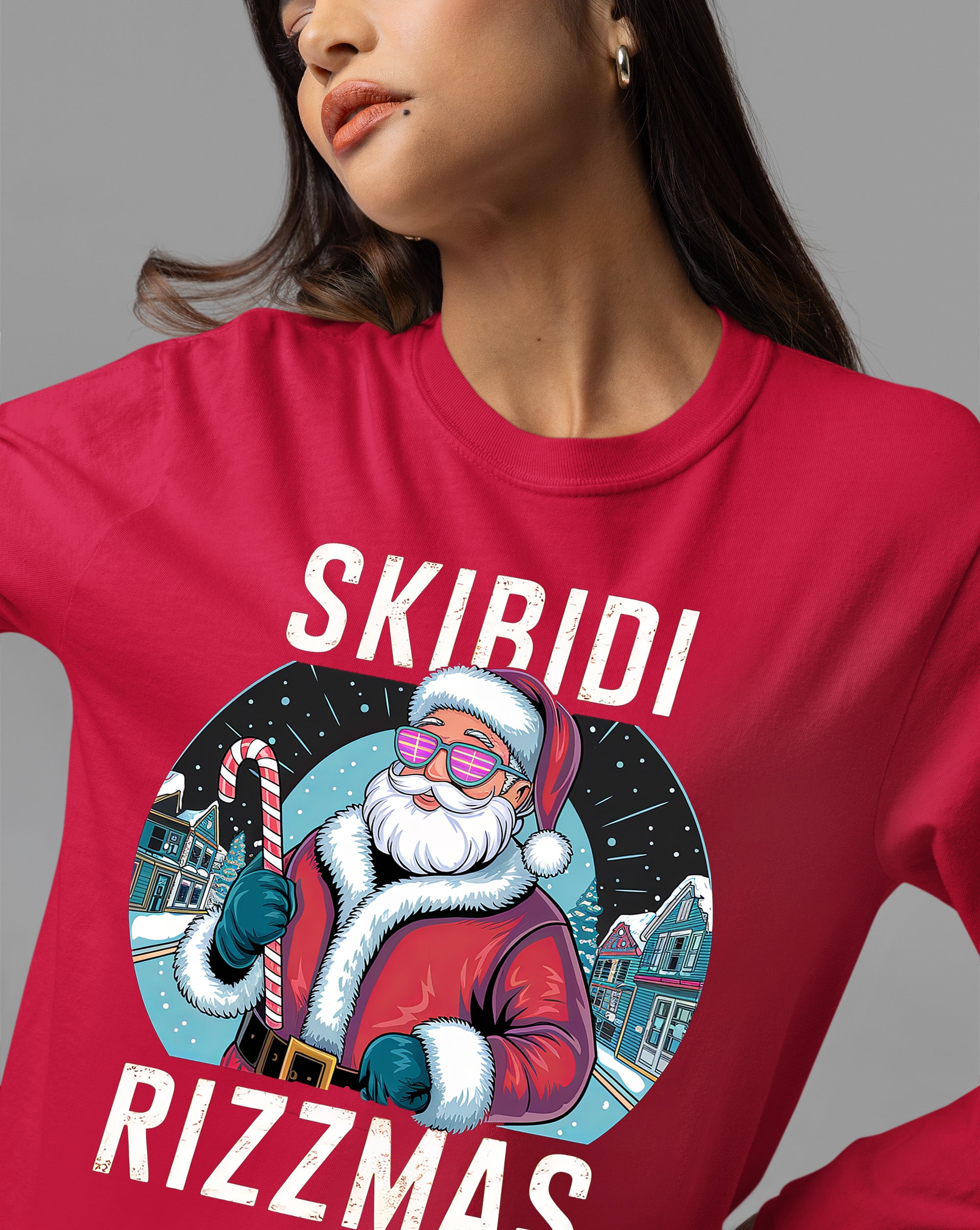 Skibidi Rizzman Santa Christmas Edition - Hilarious Pop Culture Gift Idea for Holidays, Festive Cheer T-Shirt