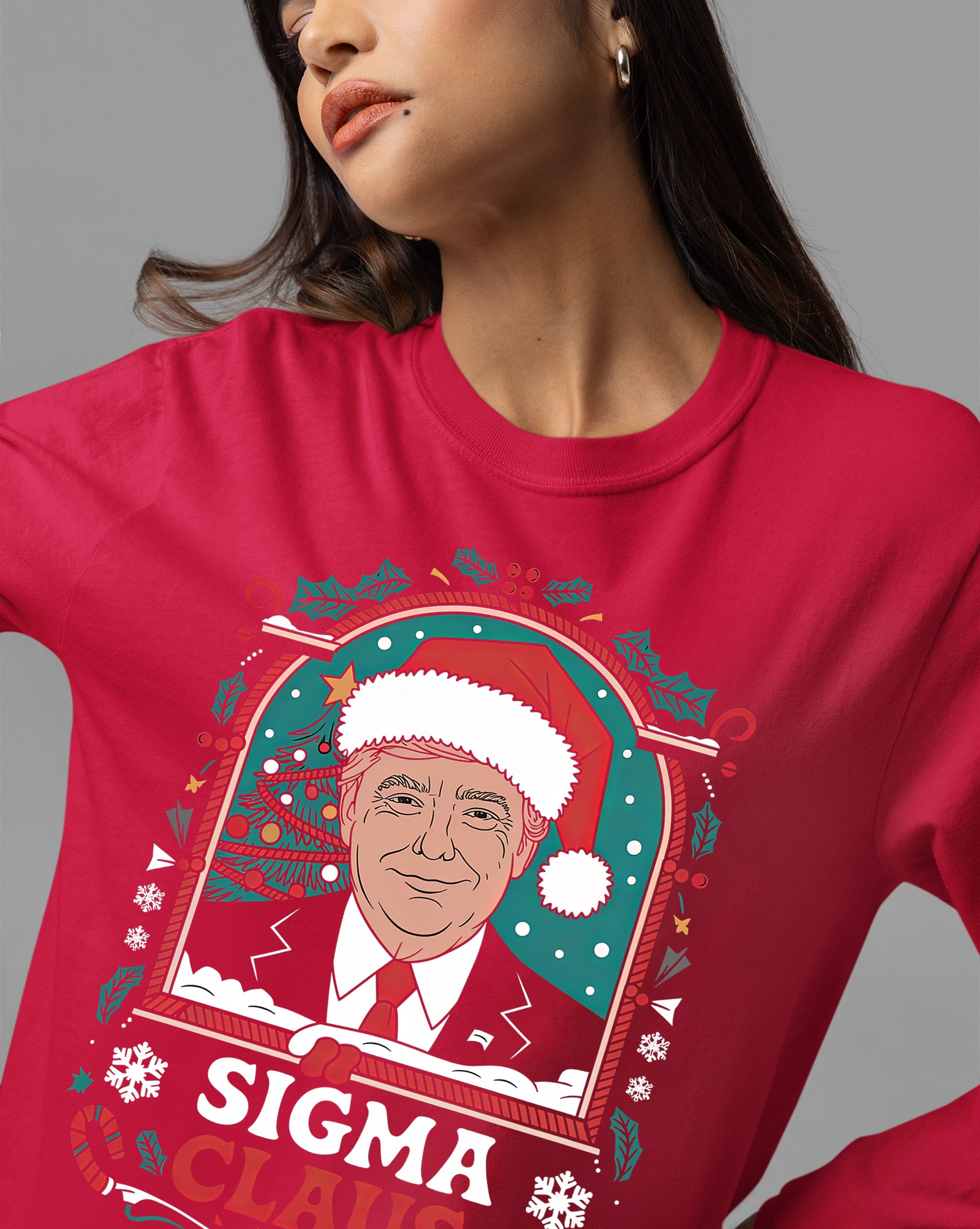 Sigma Claus Trump Christmas Charm, Holiday Satire Gift for Adults, Festive Political Humor Keepsake T-Shirt